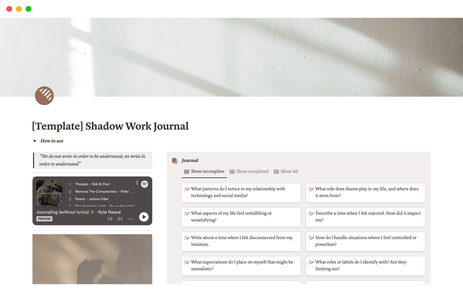 A template preview for Shadow Work Journal | Self Reflection Prompts