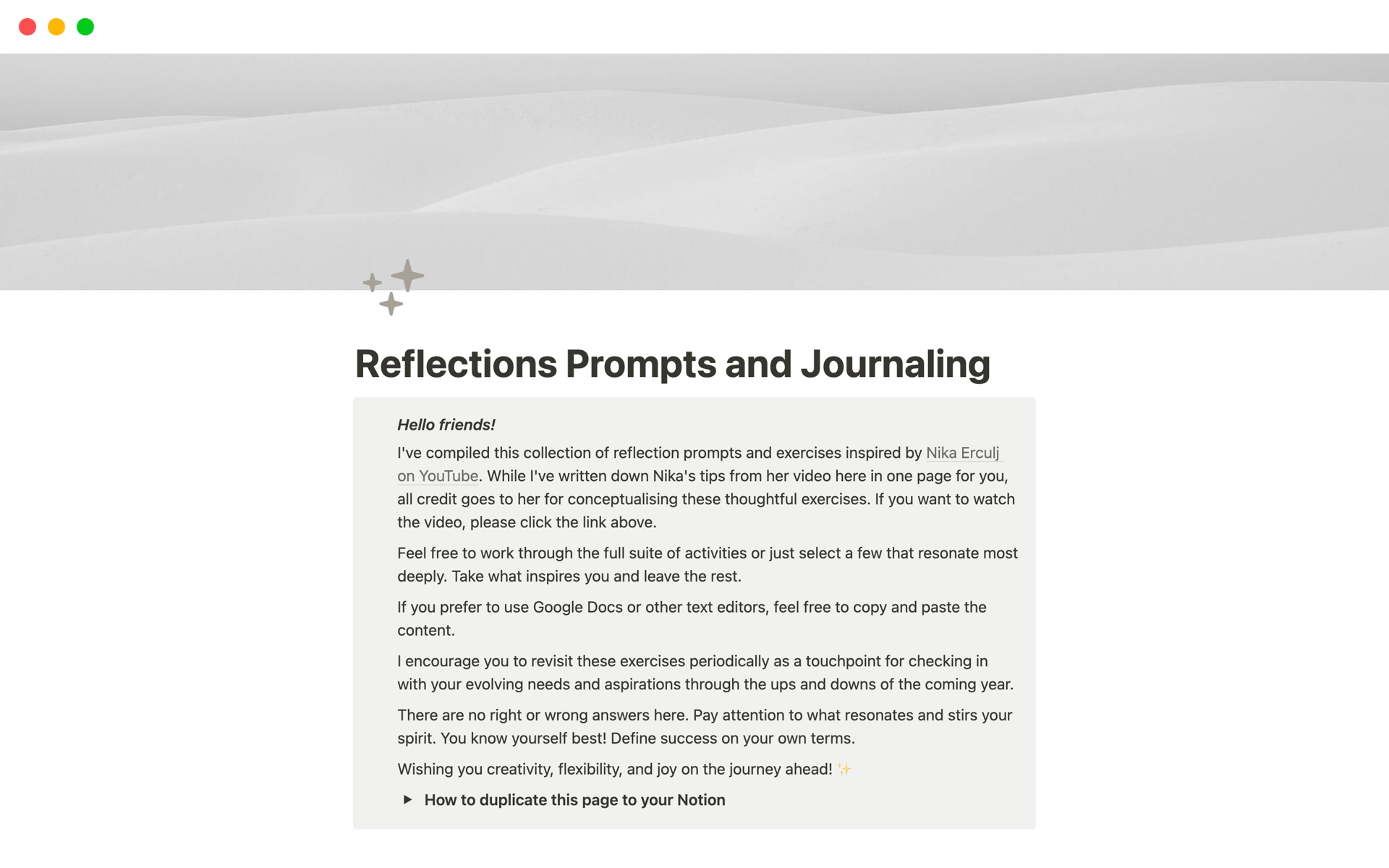 A template preview for Reflections Prompts and Journaling