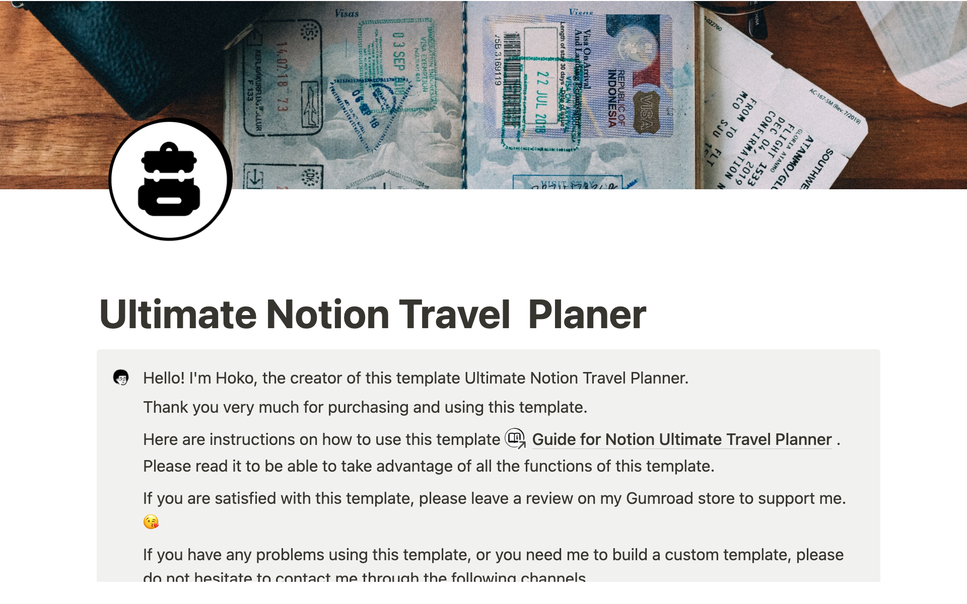 Ultimate Notion Travel Planner님의 템플릿 미리보기