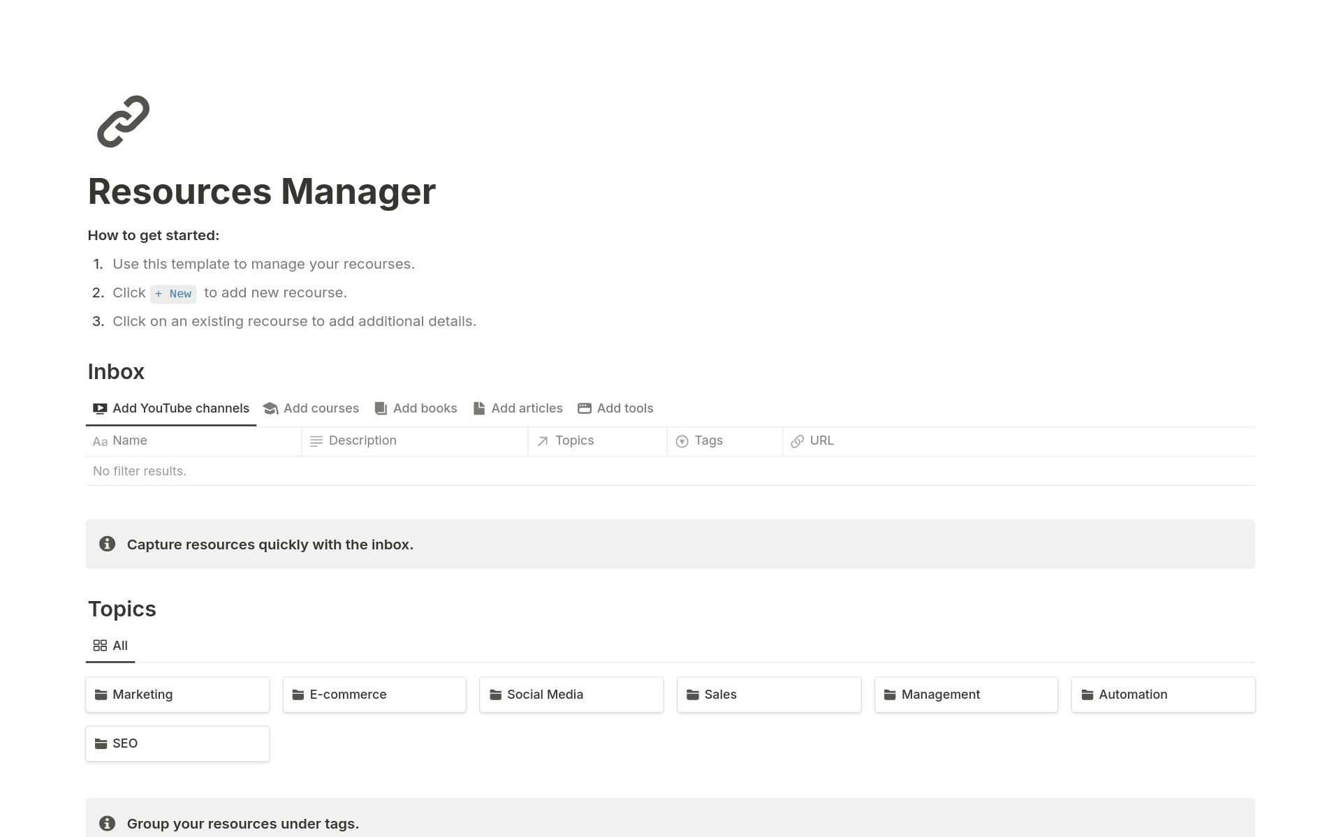 A template preview for Resources Manager
