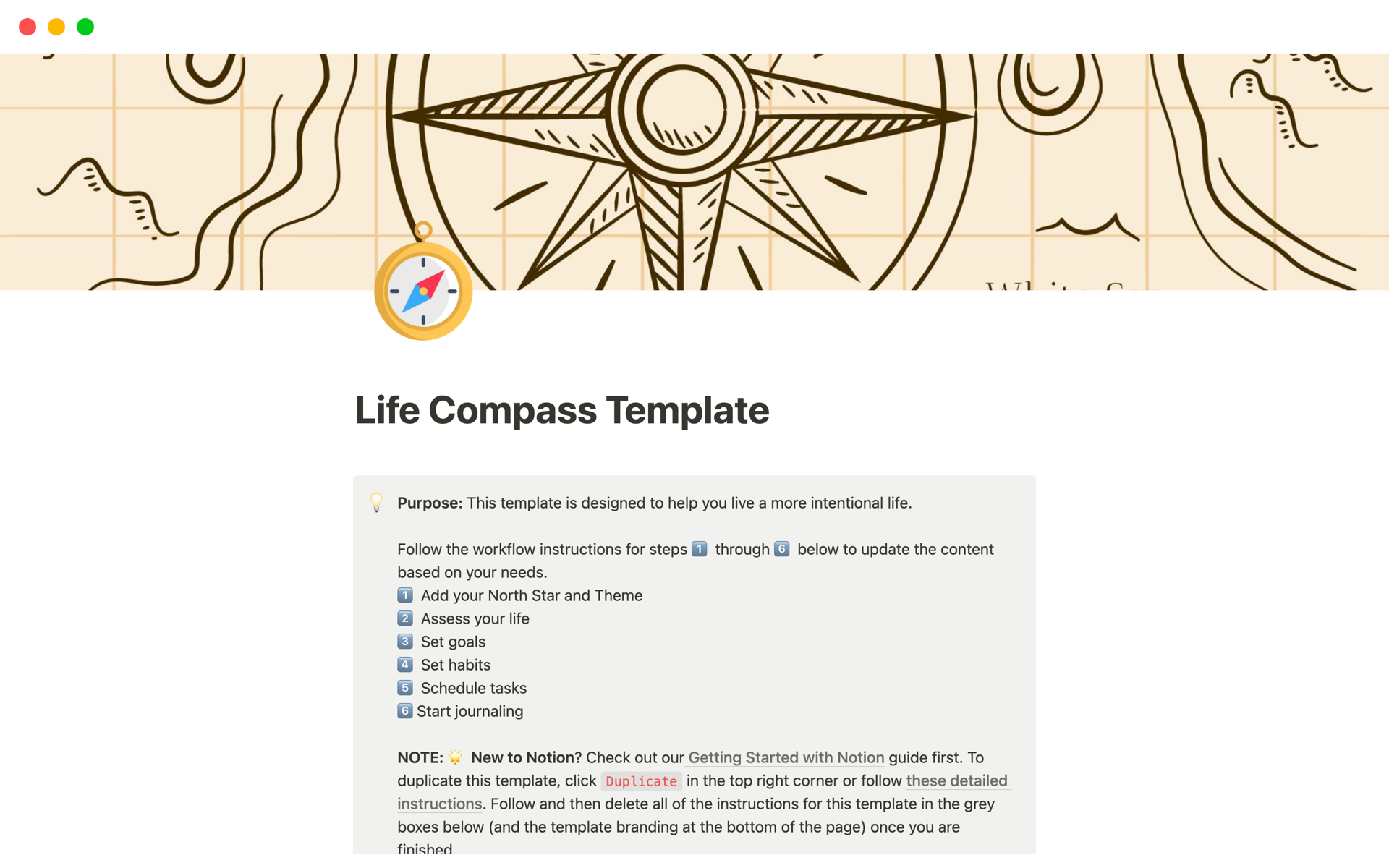 A template preview for Life Compass Template