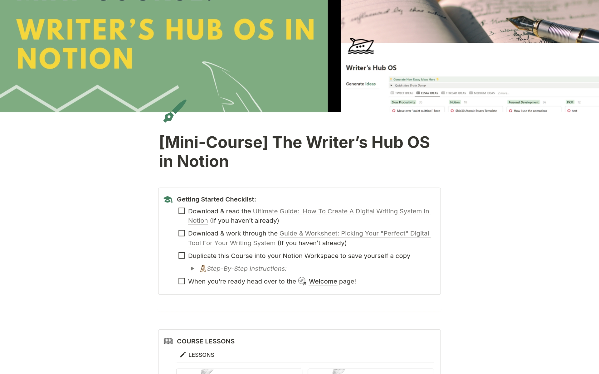 A template preview for Writer’s Hub OS