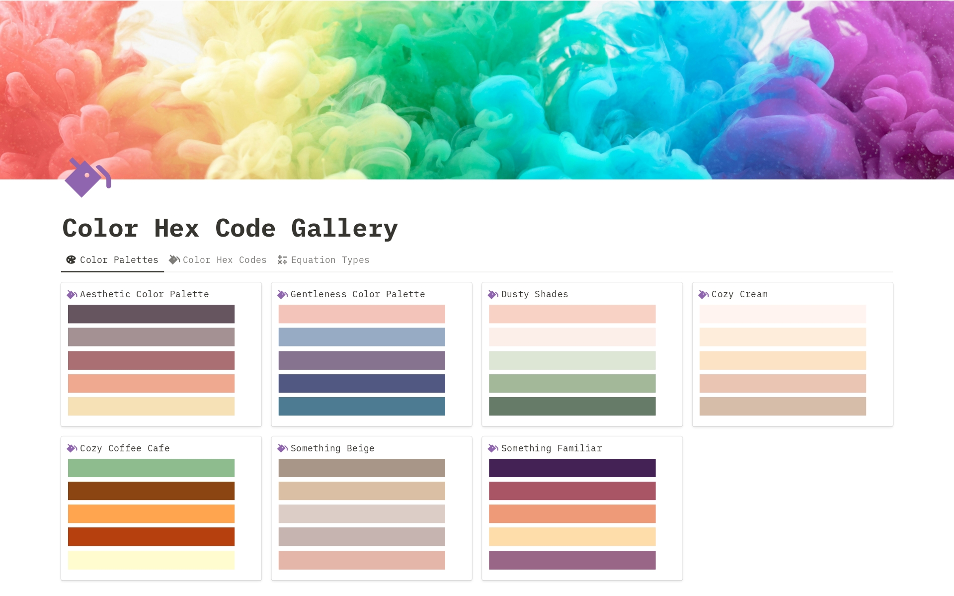 A template preview for Color Hex Code Gallery