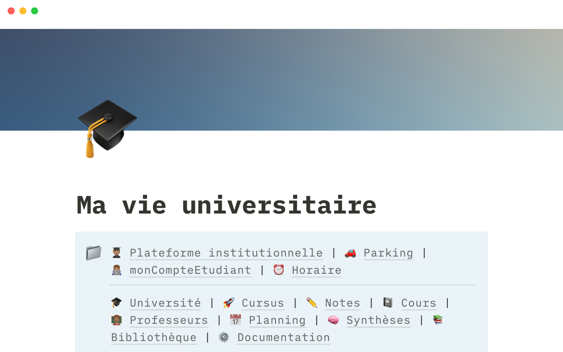 A template preview for Ma vie universitaire