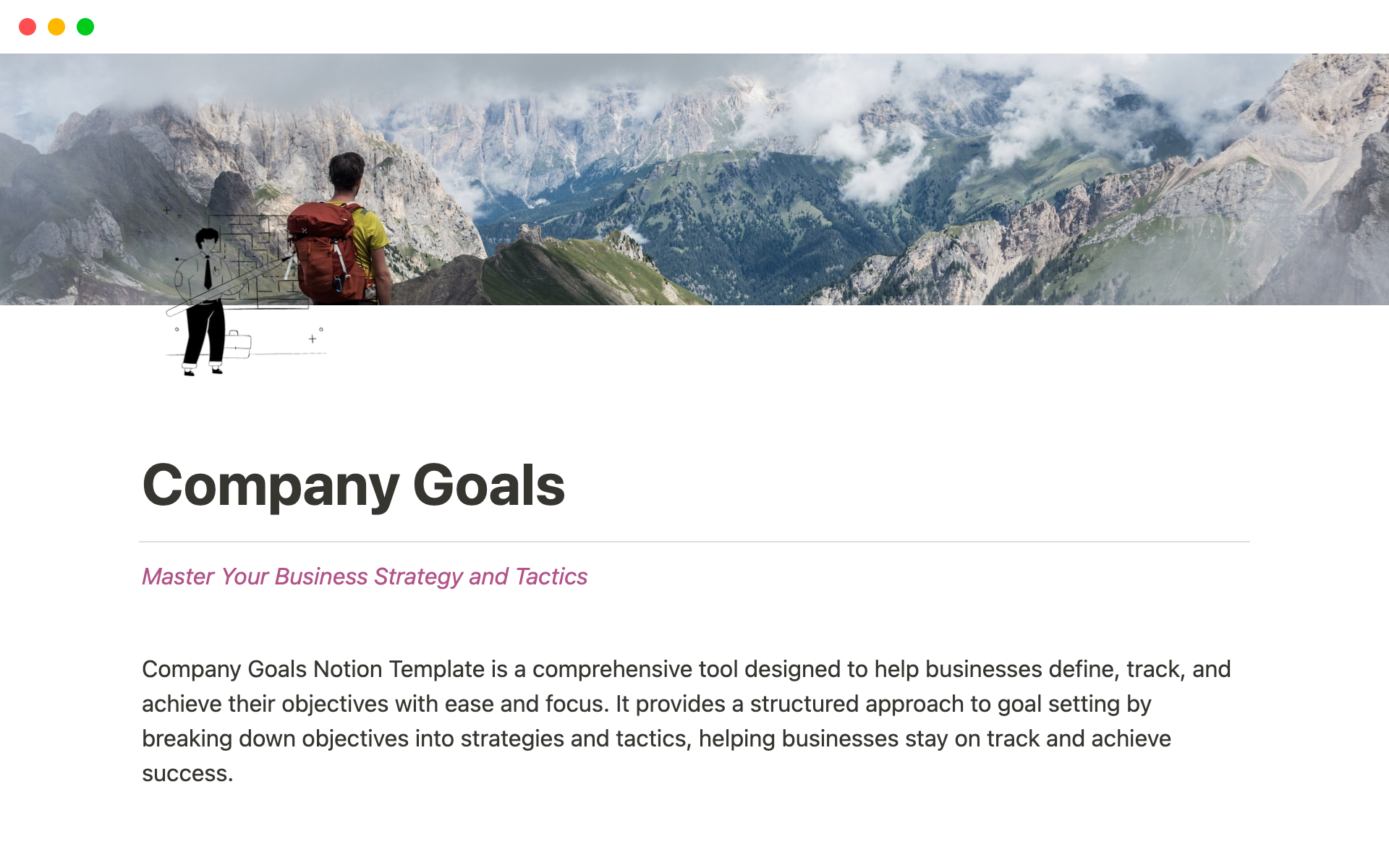 A template preview for Company Goals