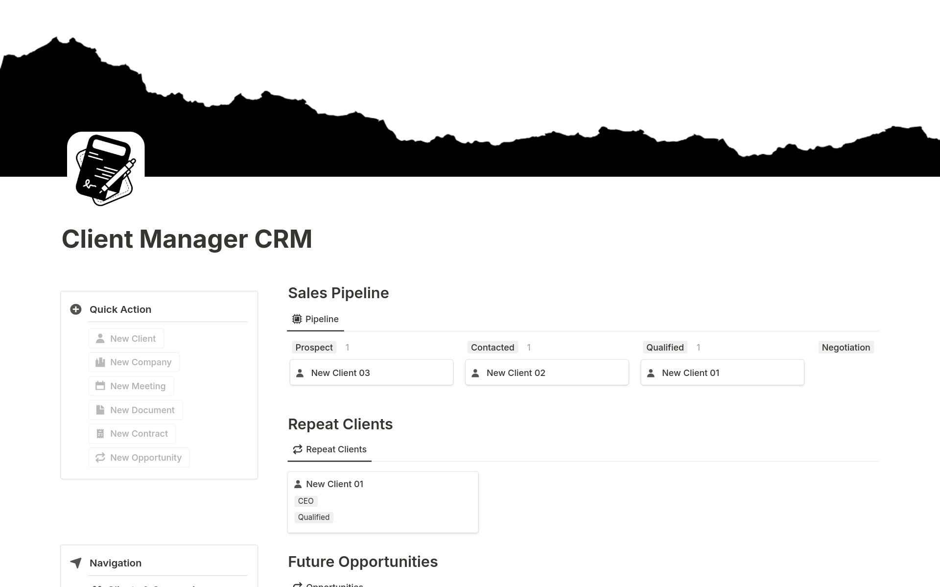 A template preview for Client Manager CRM