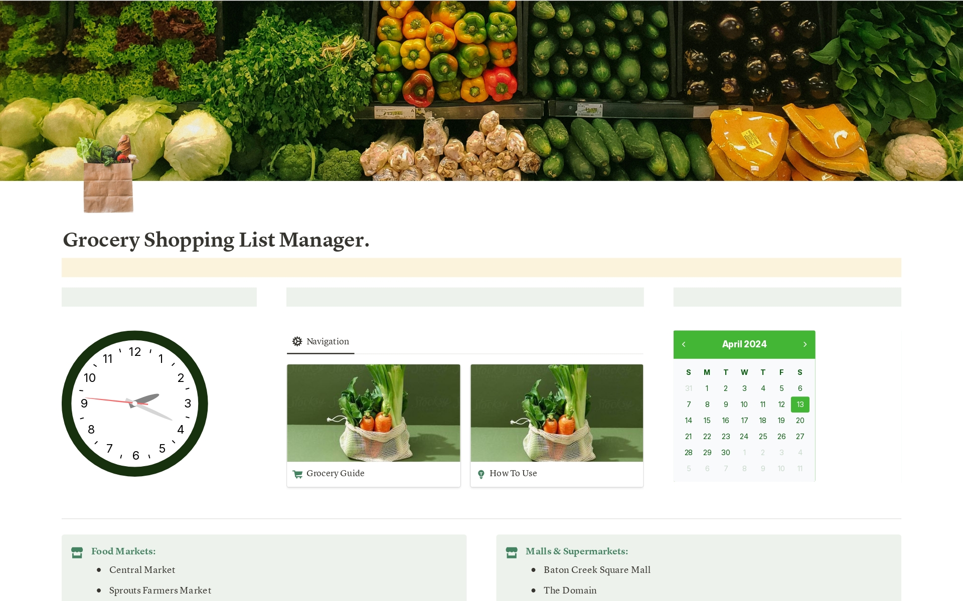 A template preview for Grocery Shopping List Manager.