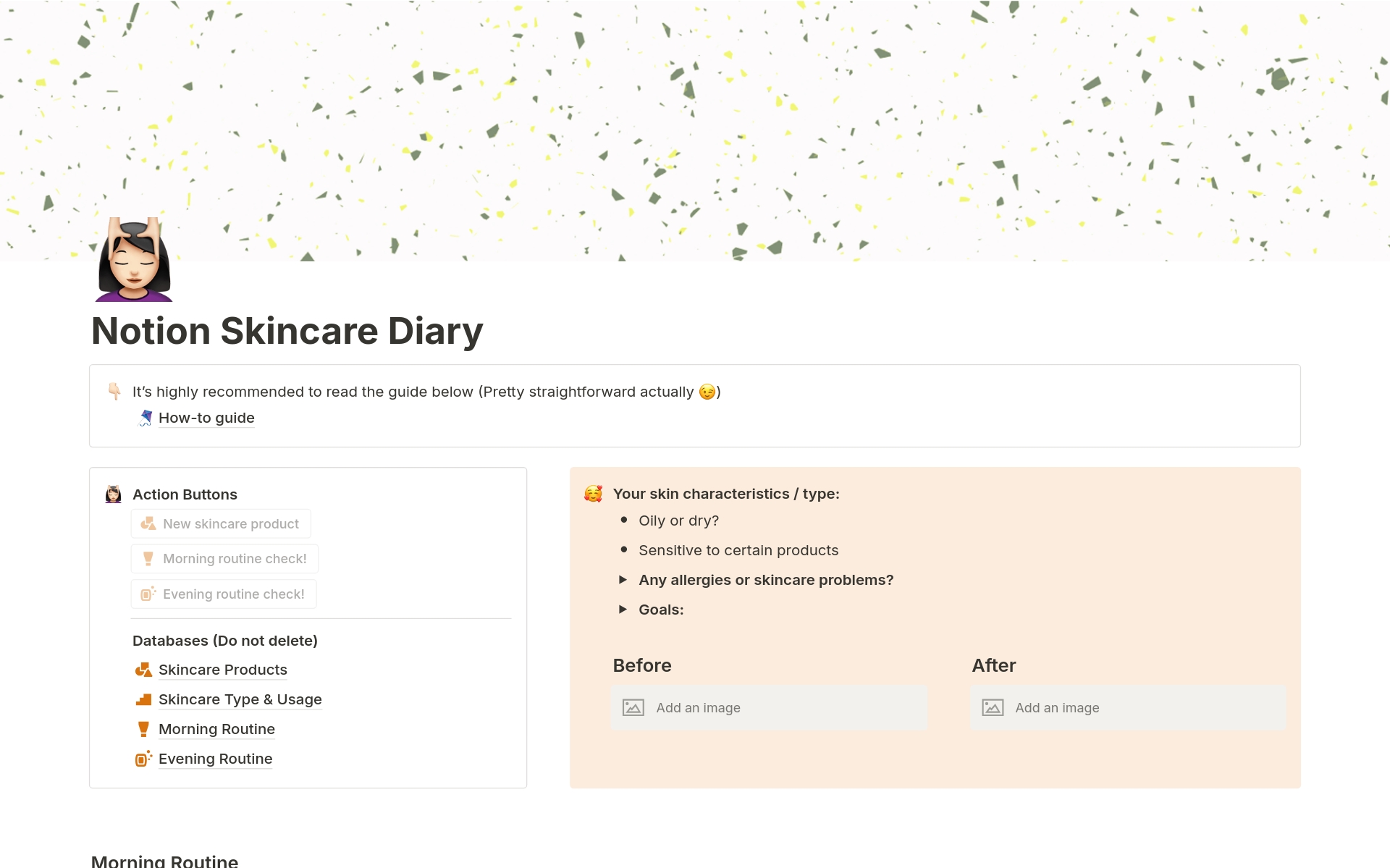 A template preview for Skincare Diary
