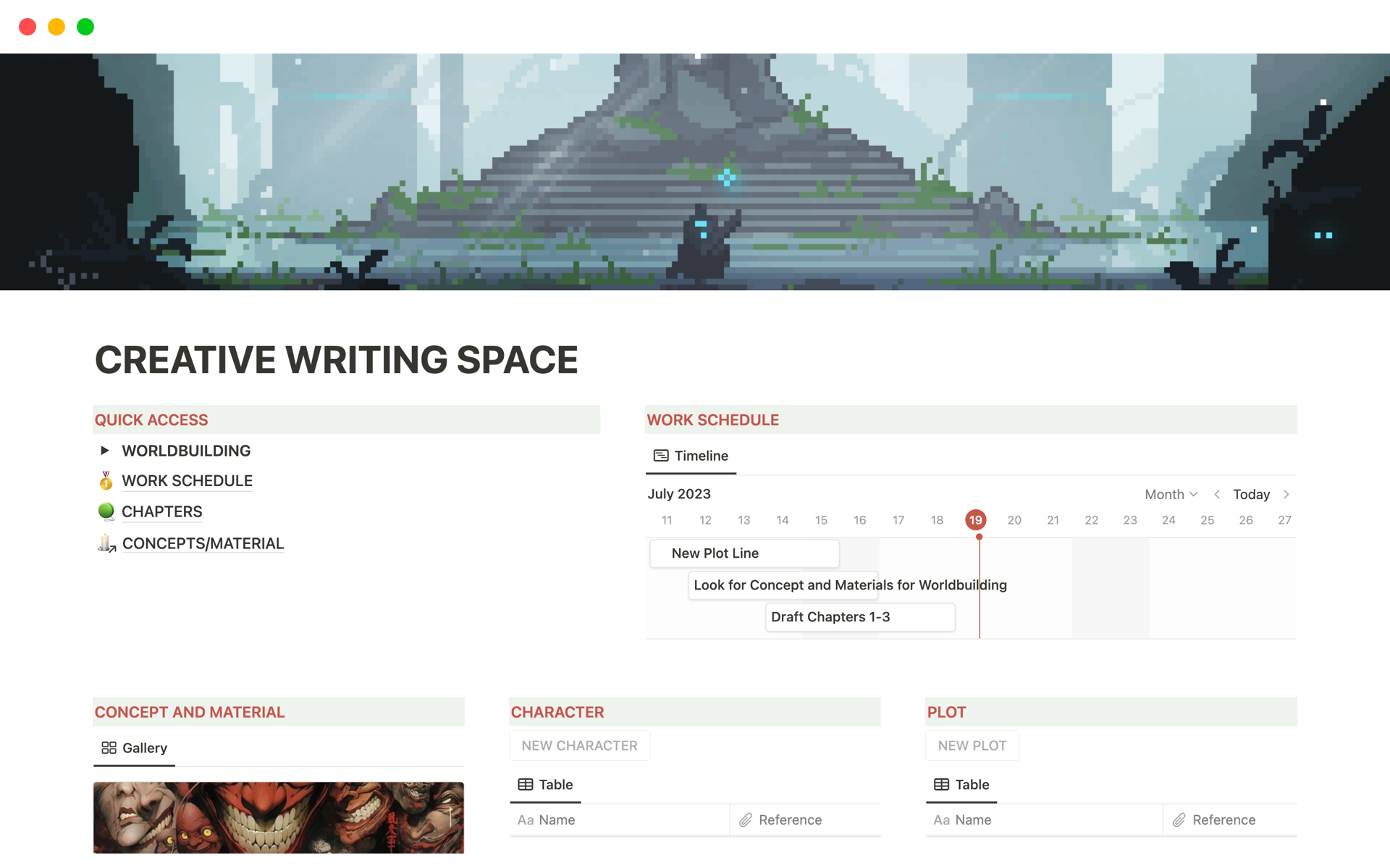 Aperçu du modèle de Creative writing space