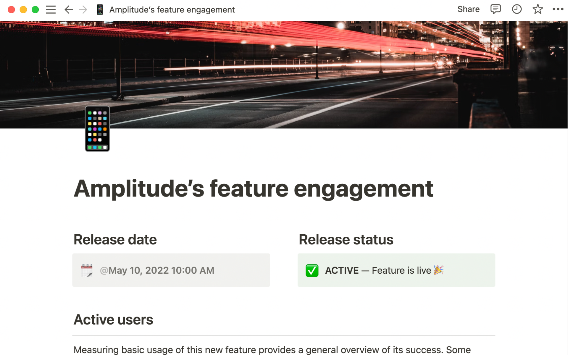 A template preview for Amplitude’s feature engagement