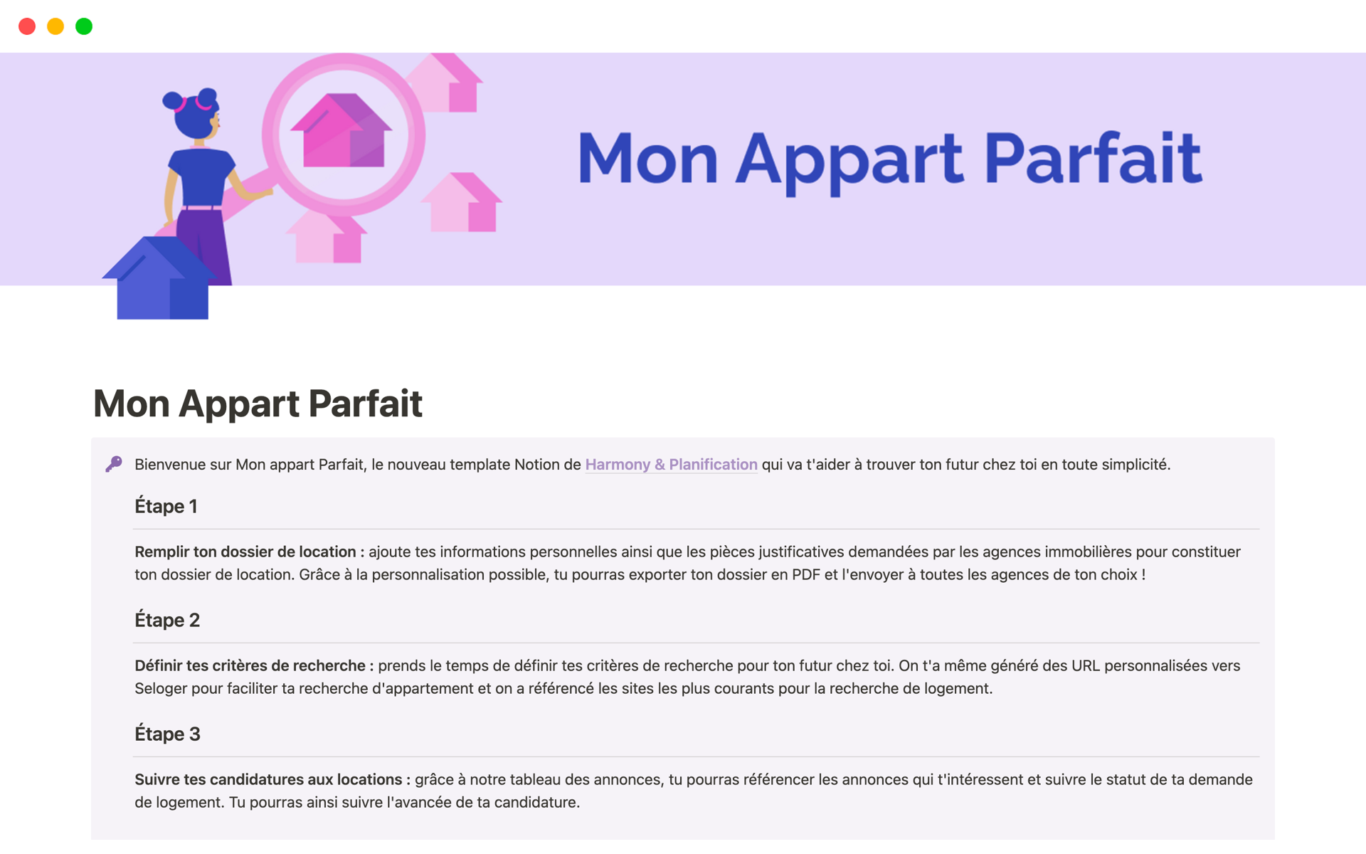 A template preview for Mon Appart Parfait