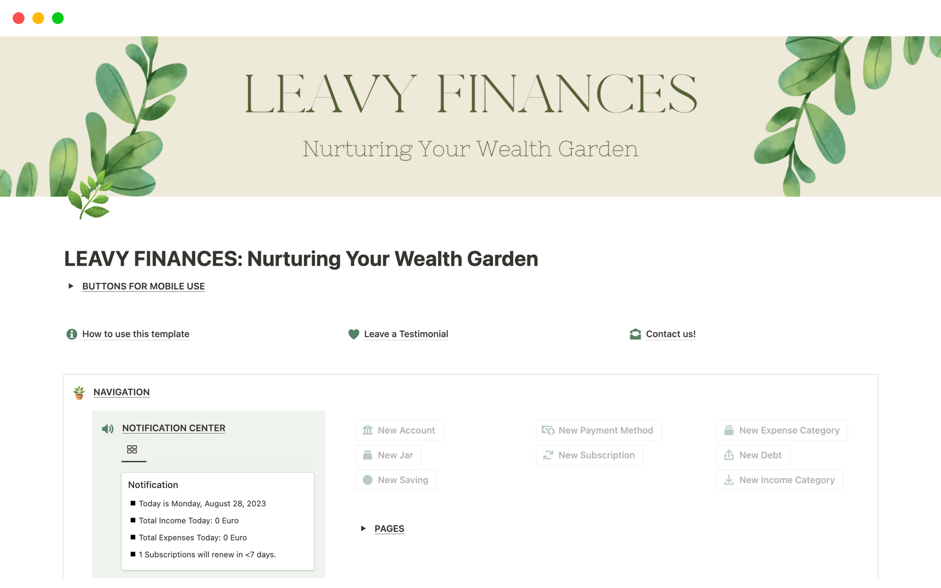 A template preview for LEAVY FINANCES: Nurturing Your Wealth Garden
