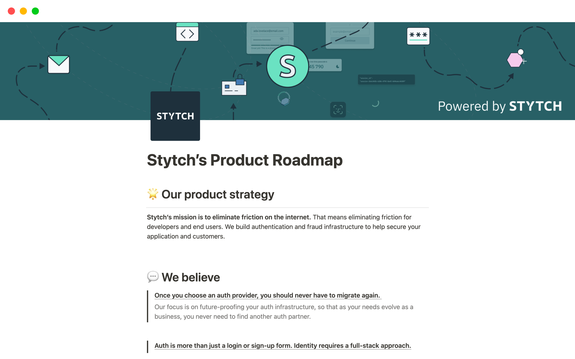 A template preview for Stytch’s Product Roadmap