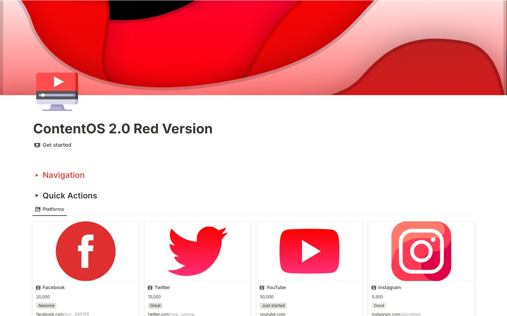 A template preview for ContentOS 2.0 (Red Version)
