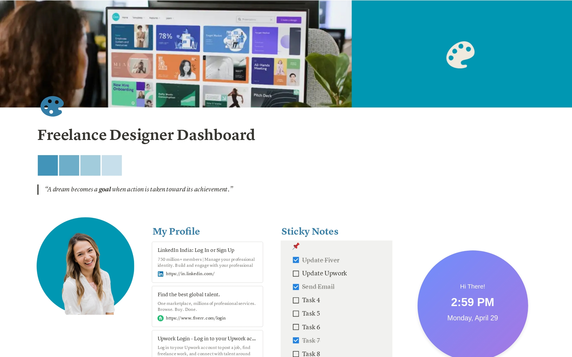 Vista previa de una plantilla para Dashboard for Freelance Designers