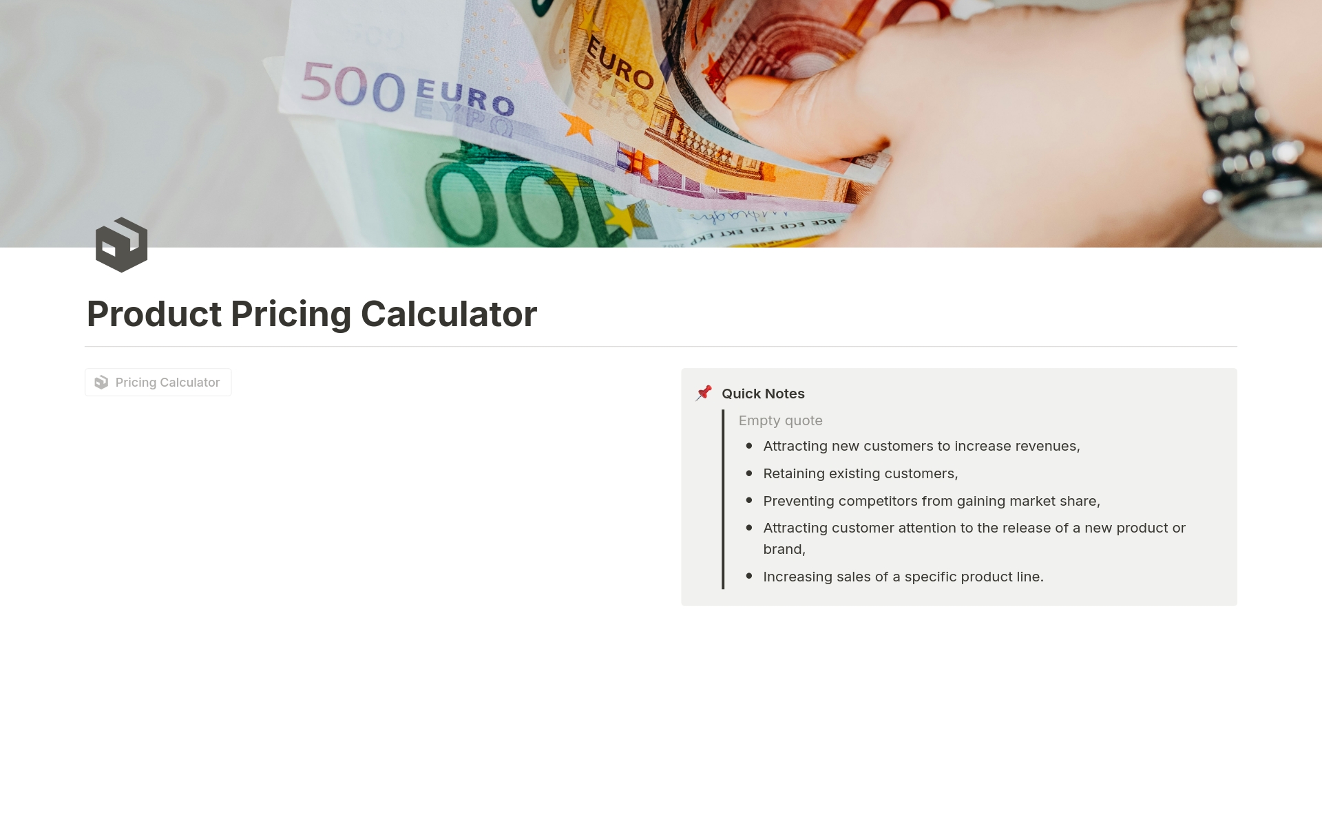 A template preview for Product Pricing Calculator 