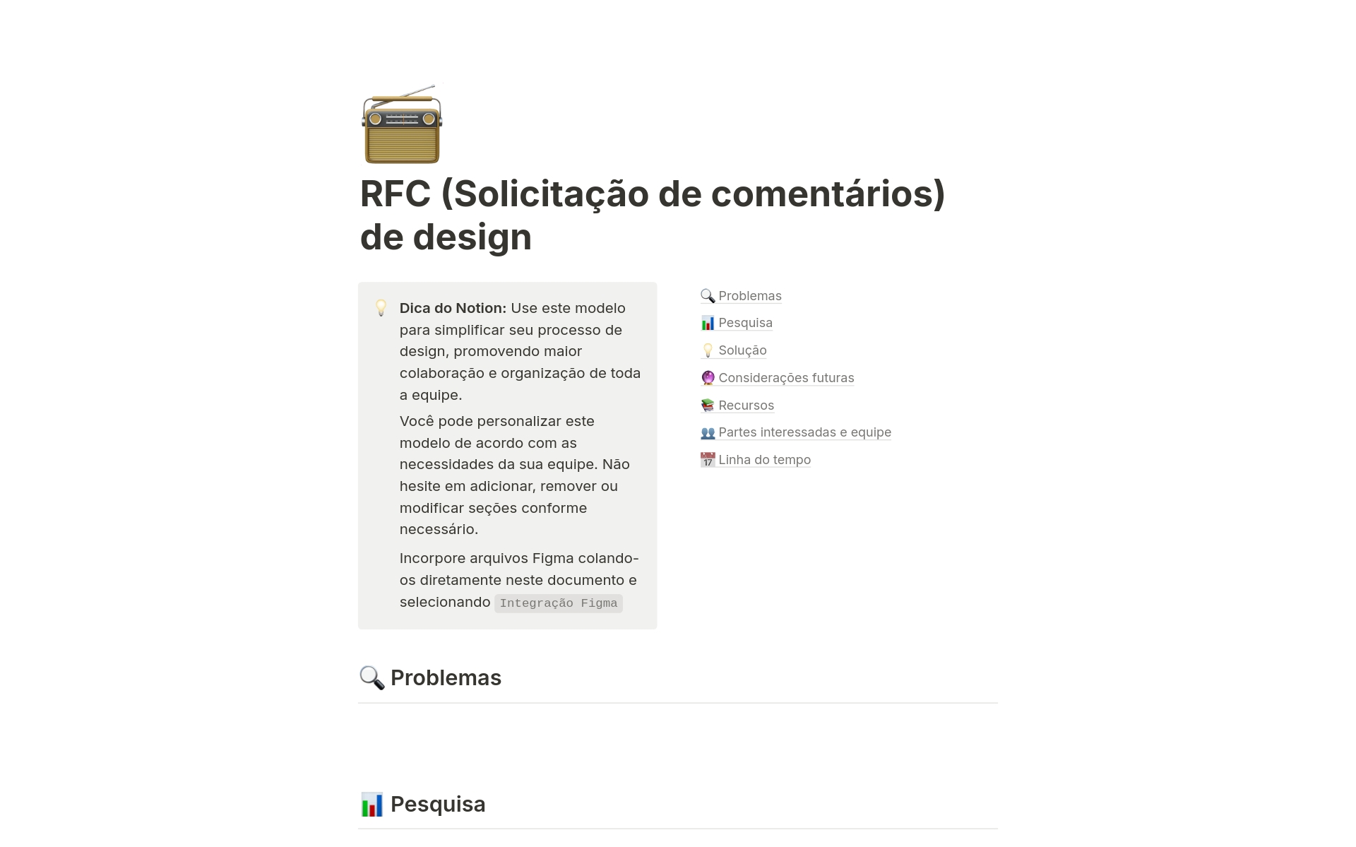 Uma prévia do modelo para RFC (Solicitação de comentários) de design
