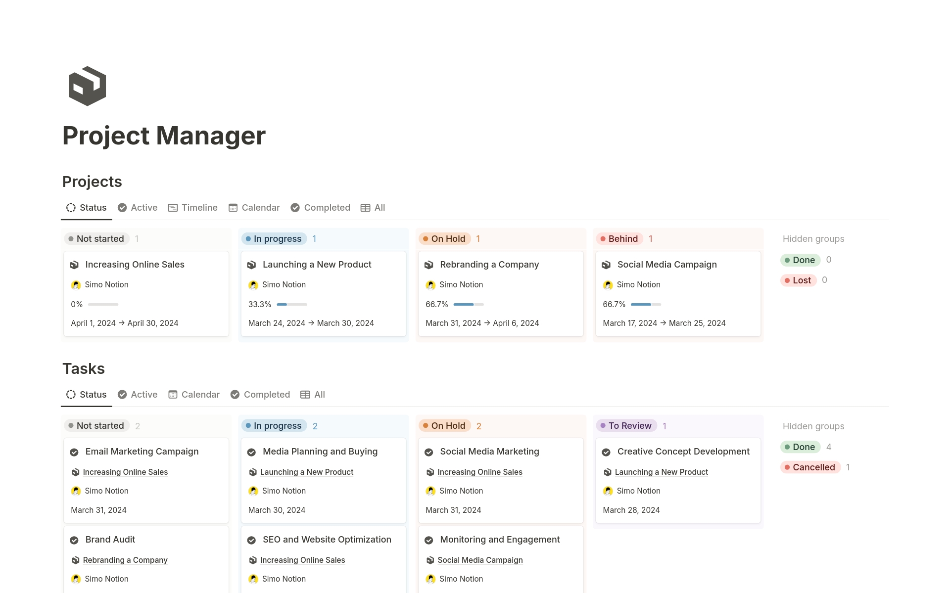 Project Manager Notion template helps you keep all your work in one place so you can easily see what needs to be done and work better with your team.