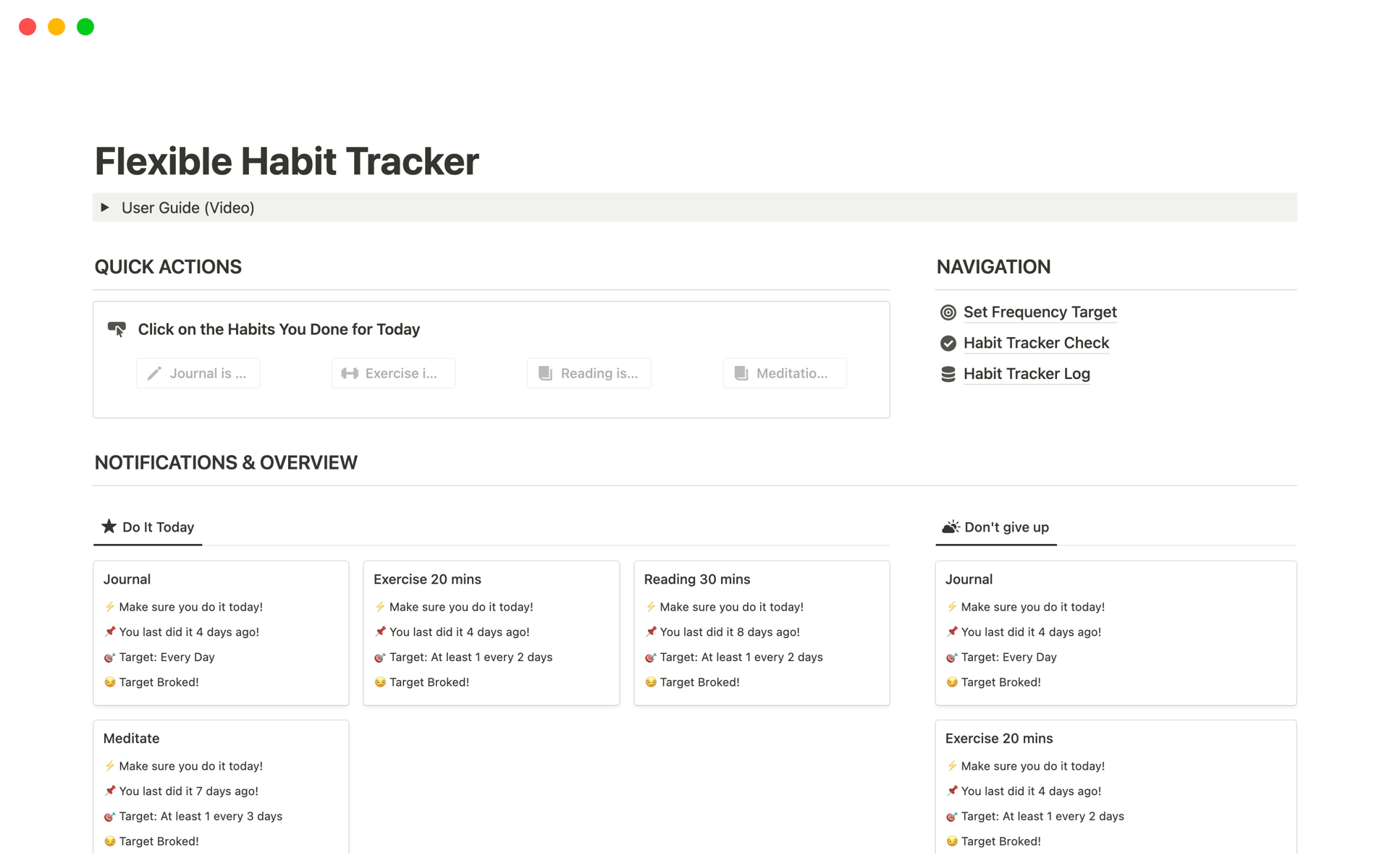 A template preview for Flexible Habit Tracker