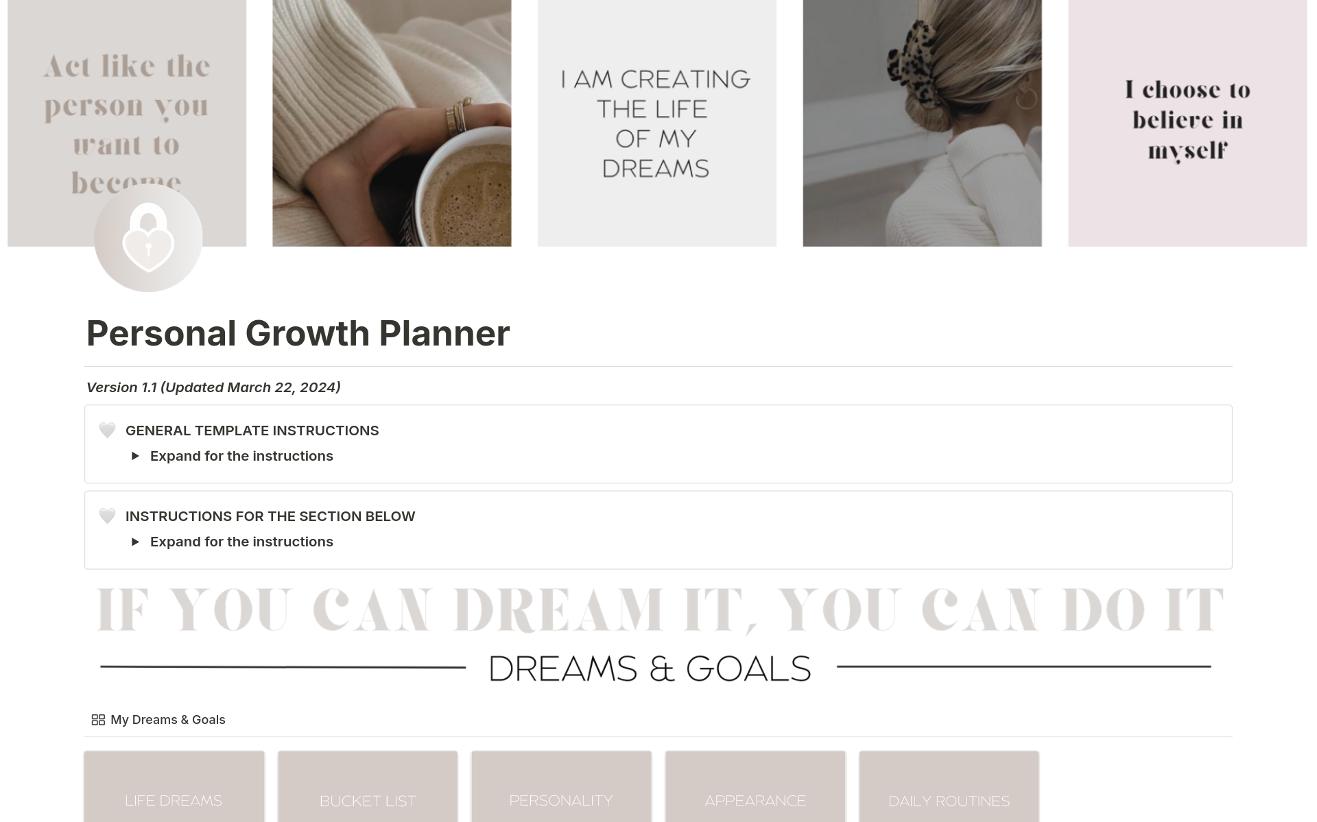 A template preview for Personal Growth Planner