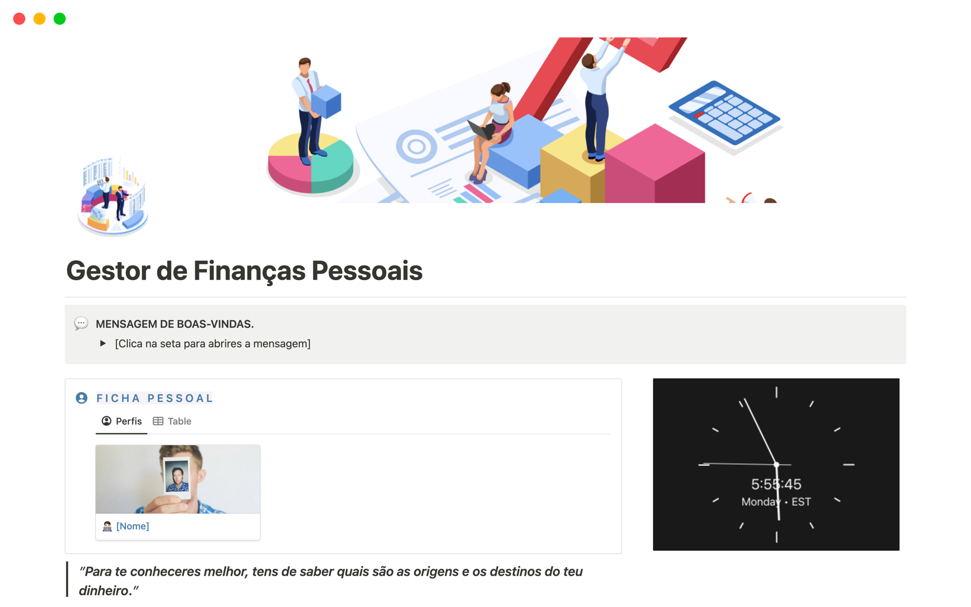 Uma prévia do modelo para Gestor de Finanças Pessoais