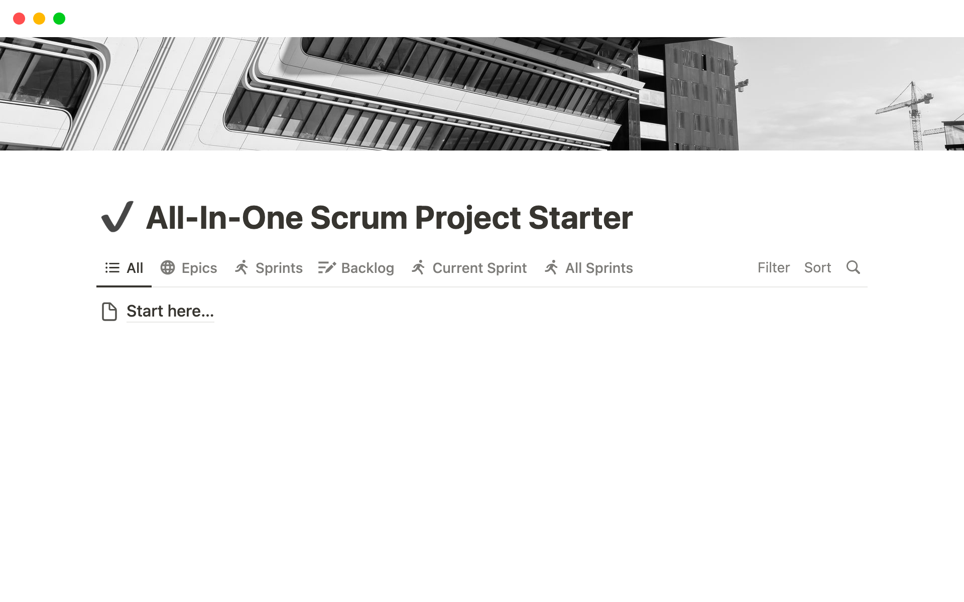 A template preview for All-in-One Scrum Starter Pack