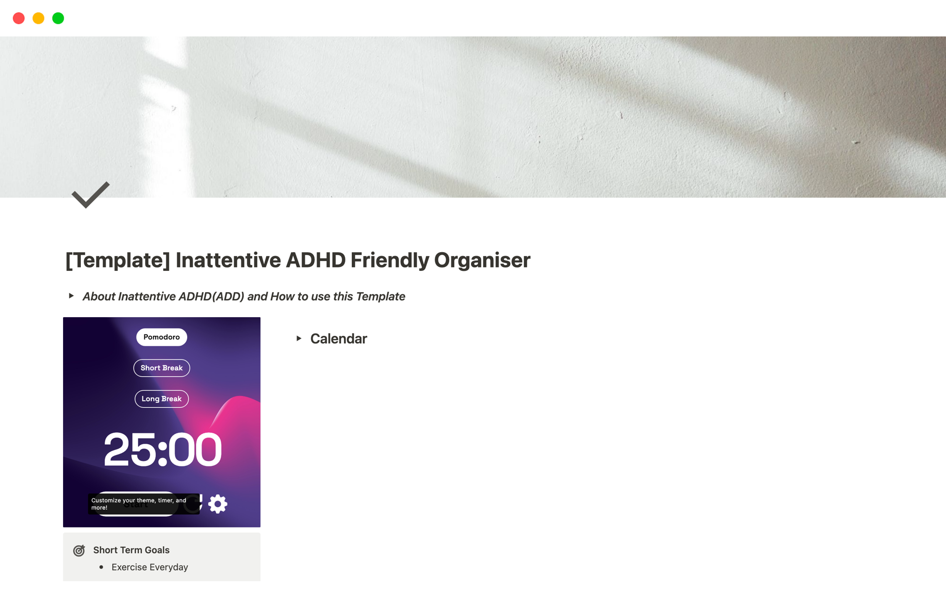 Inattentive ADHD(ADD) To Do List & Organiserのテンプレートのプレビュー
