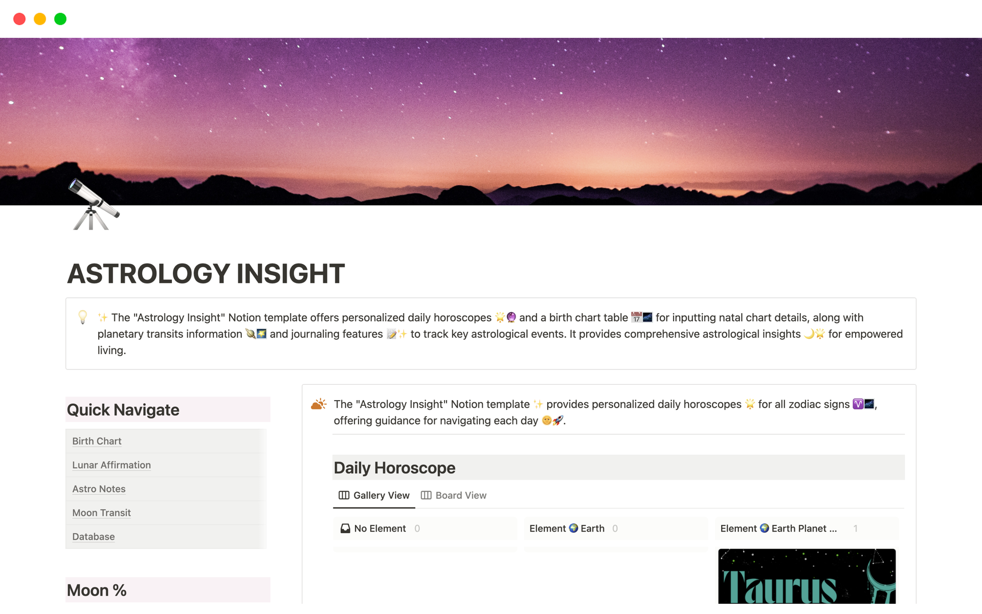 💡 ✨ The "Astrology Insight" Notion template offers personalized profound initiation into spirituality and awakening.
