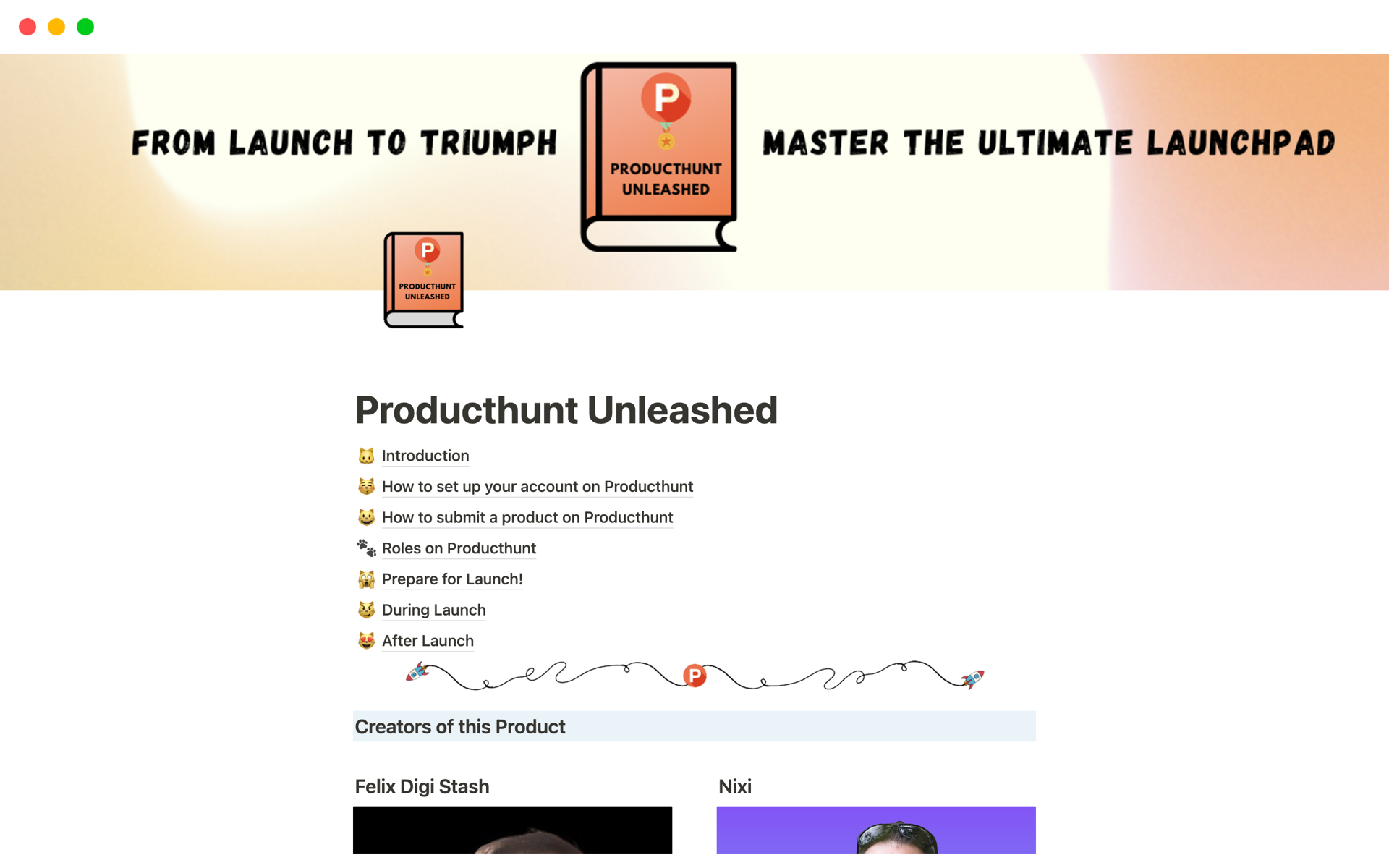 A template preview for Producthunt Unleashed