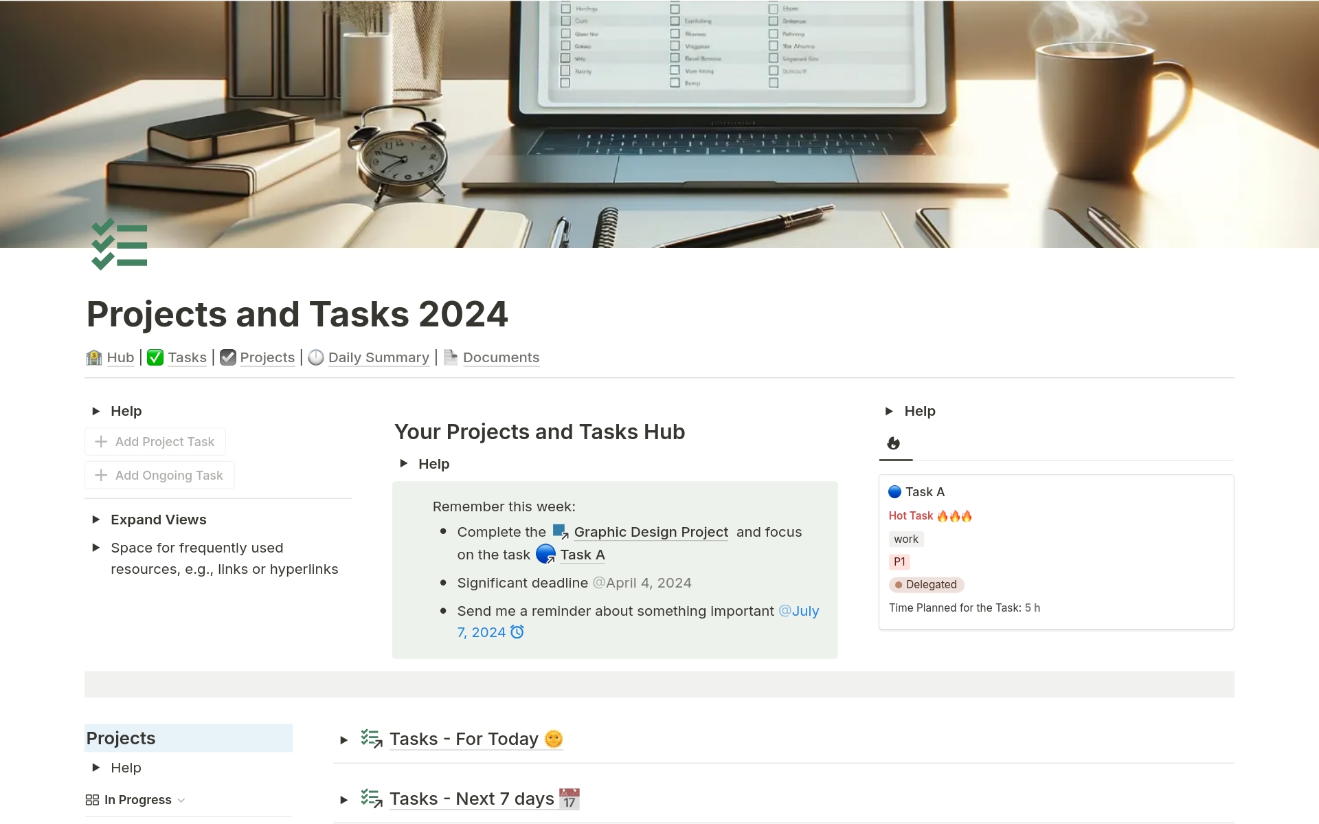 A template preview for Projects and Tasks 2024