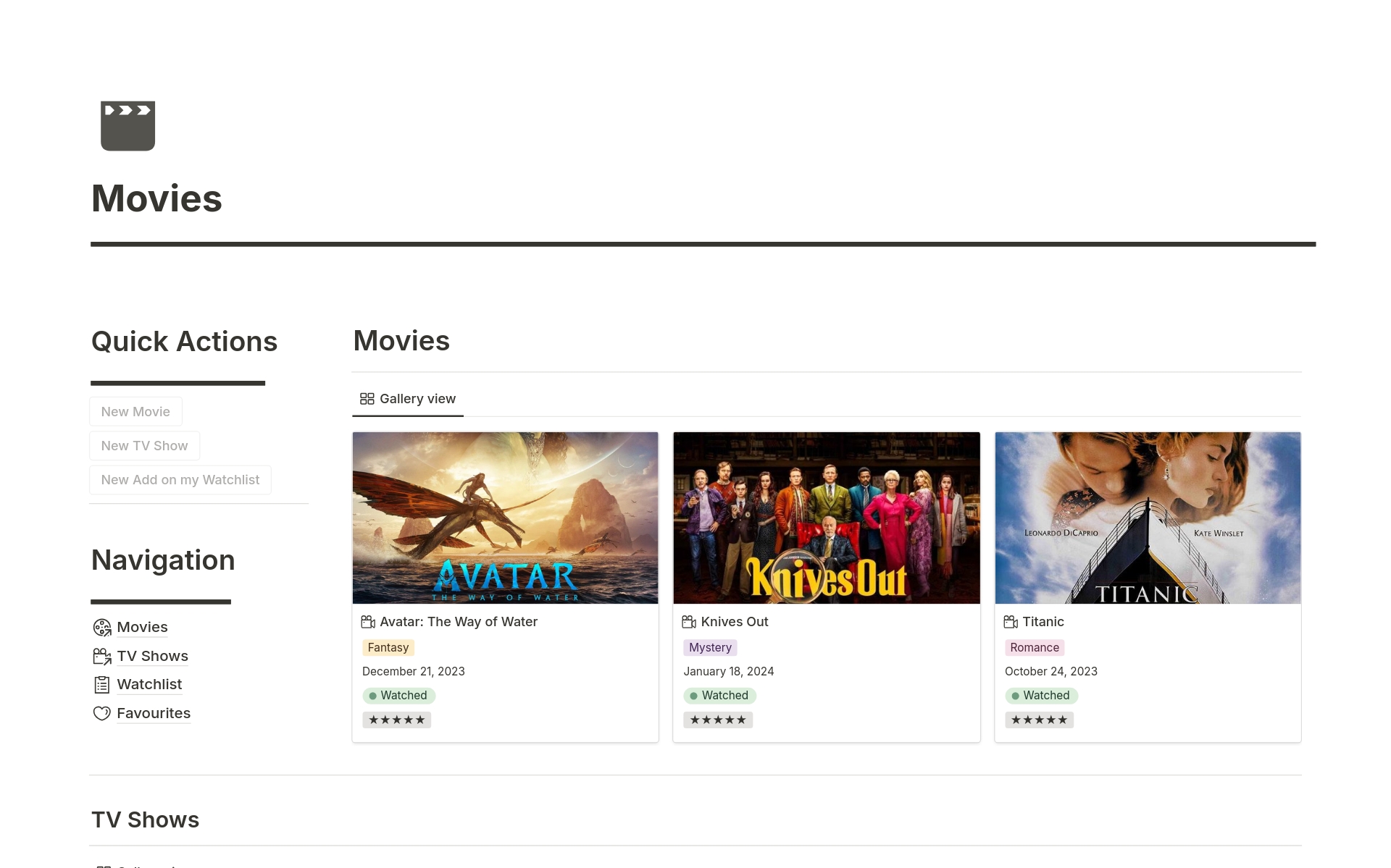 This template will help you track the Movies and TV Shows you have watched! 