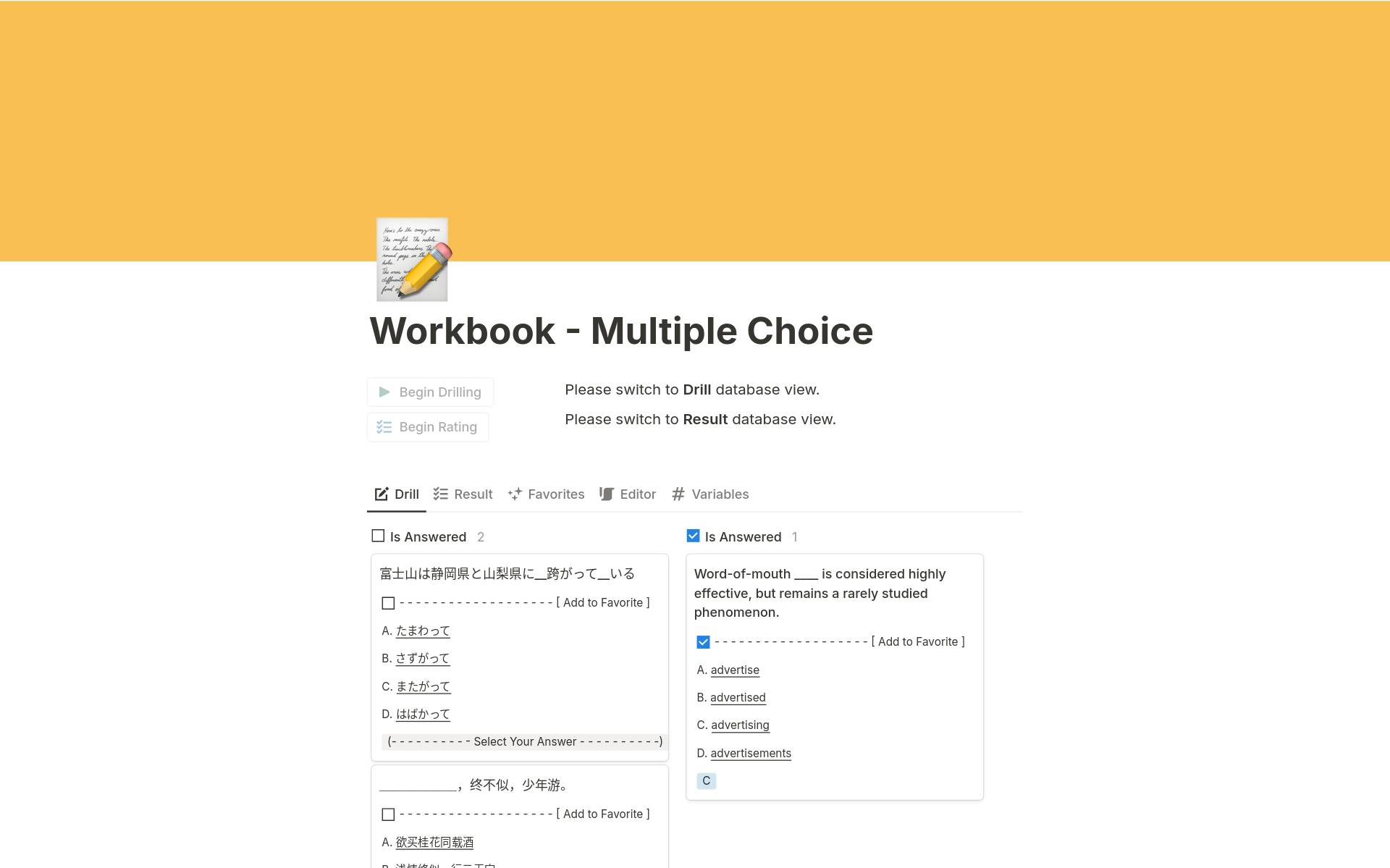 A template preview for Workbook - Multiple Choice