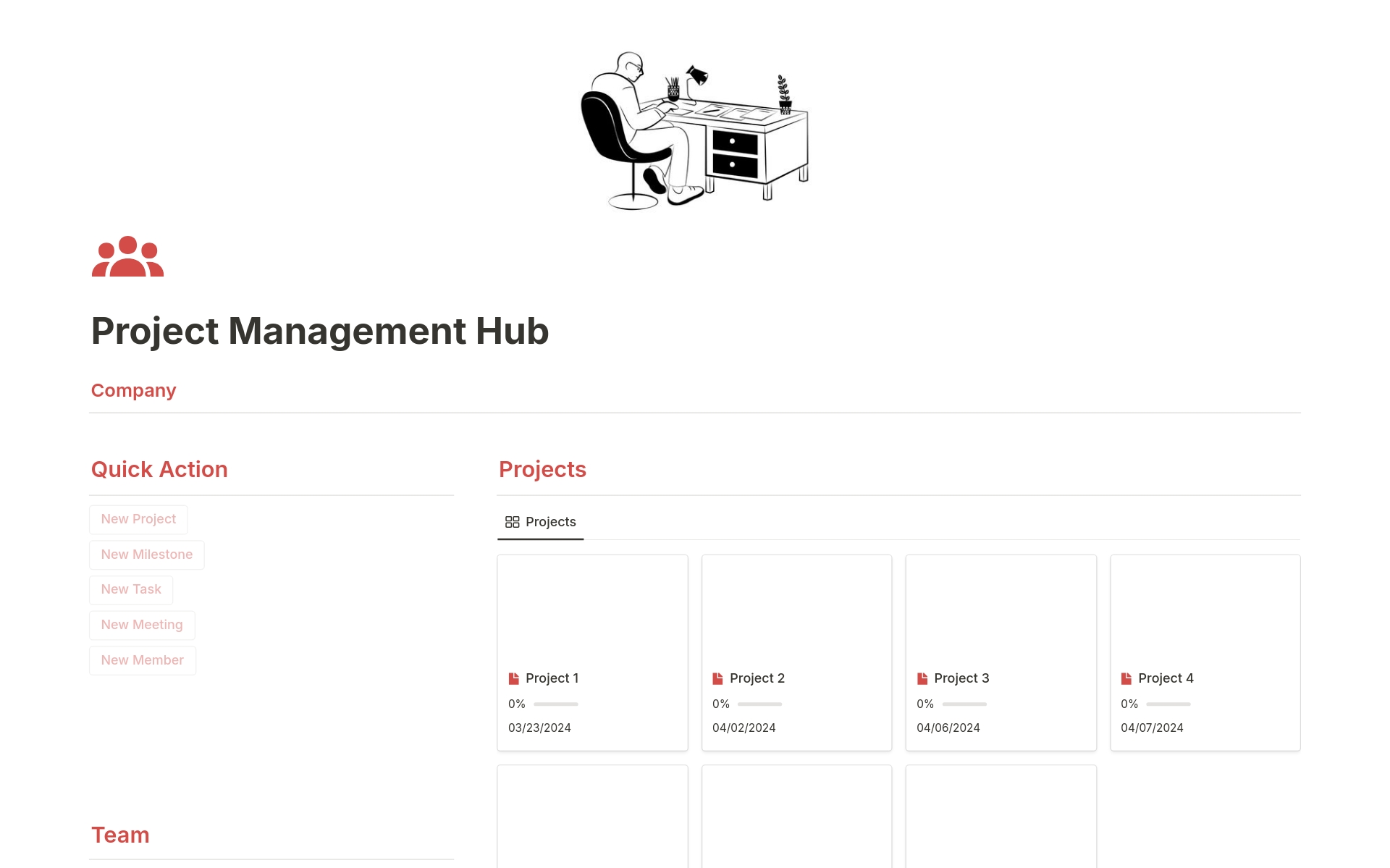 A template preview for Project Management Hub