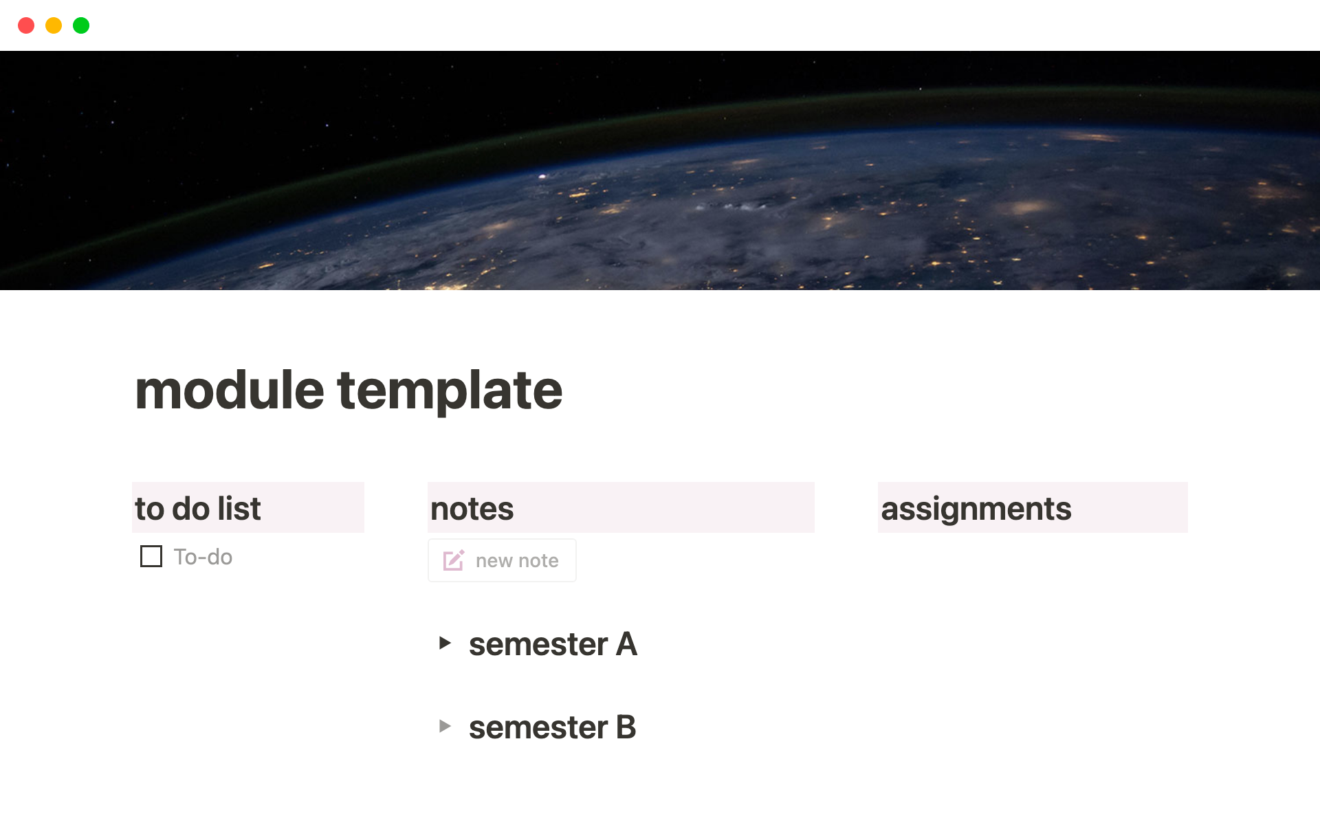 A template preview for University module template