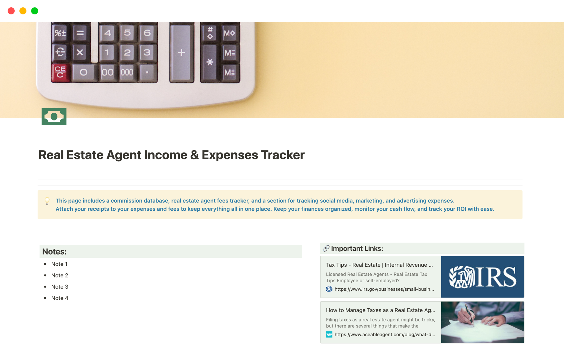 A template preview for Real Estate Agent Income & Expenses Tracker