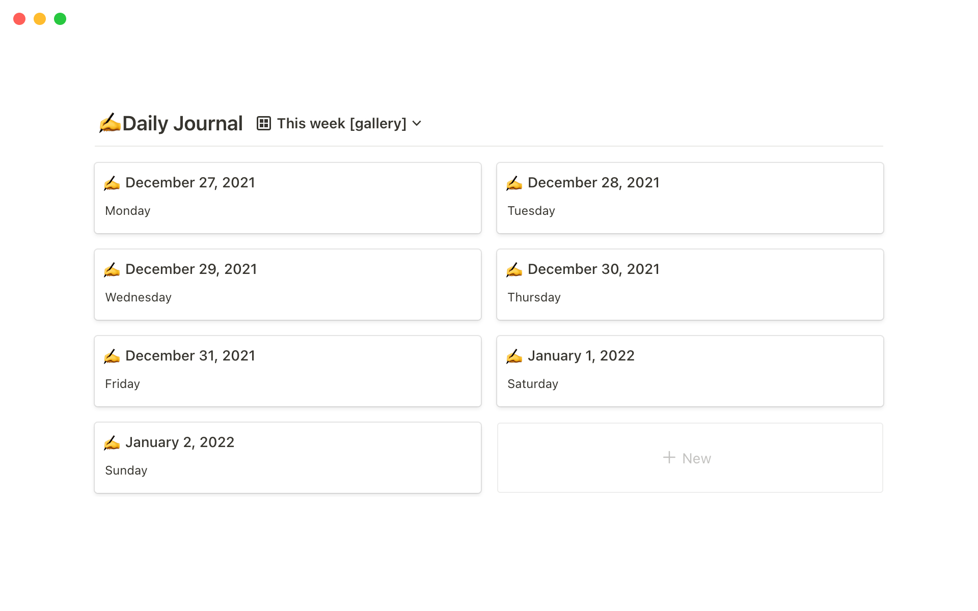 This template allows you to start a daily journal in Notion right away.