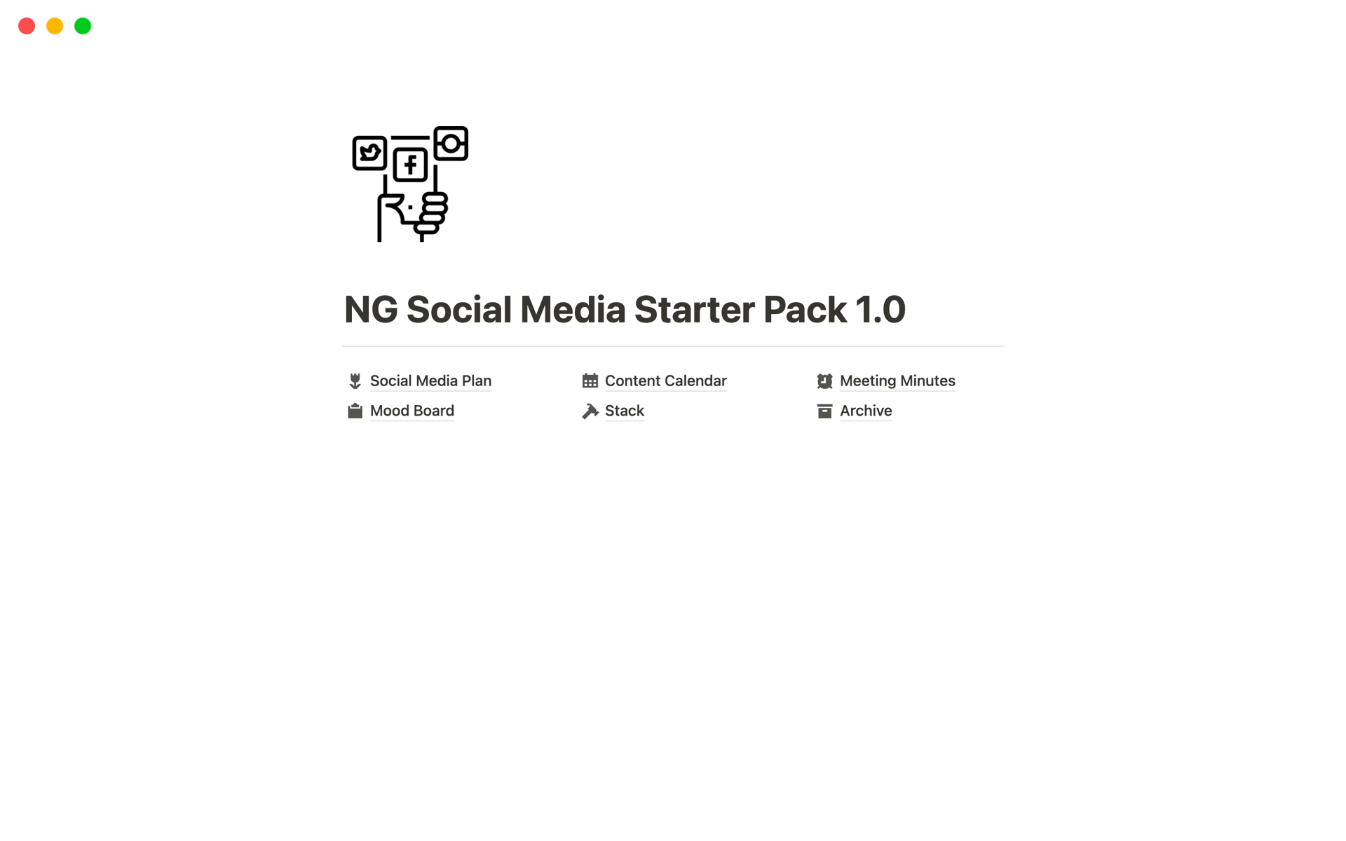 Aperçu du modèle de NG Social Media Starter Pack 1.0