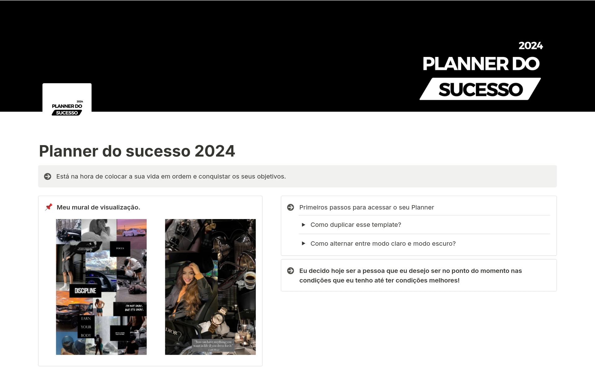 A template preview for Planner do Sucesso