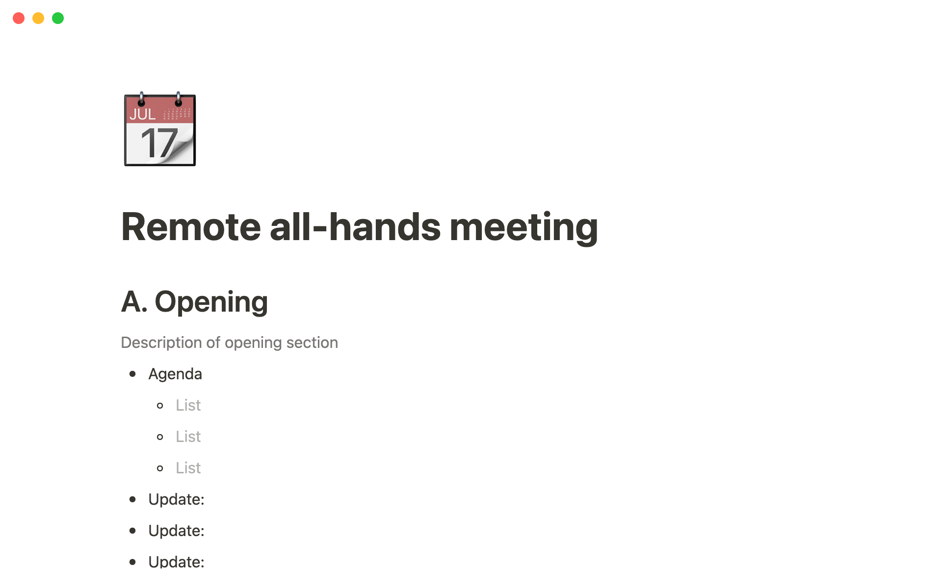 A template preview for Remote all-hands meeting
