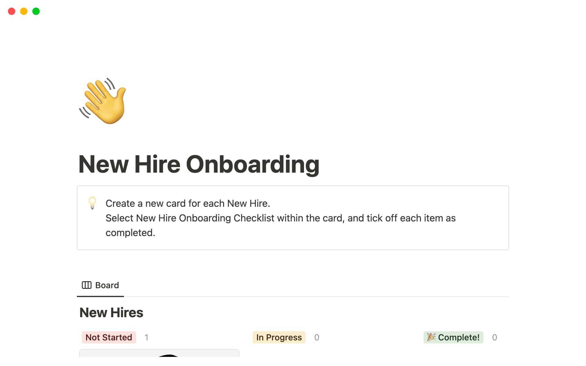 A template preview for New Hire Onboarding Template