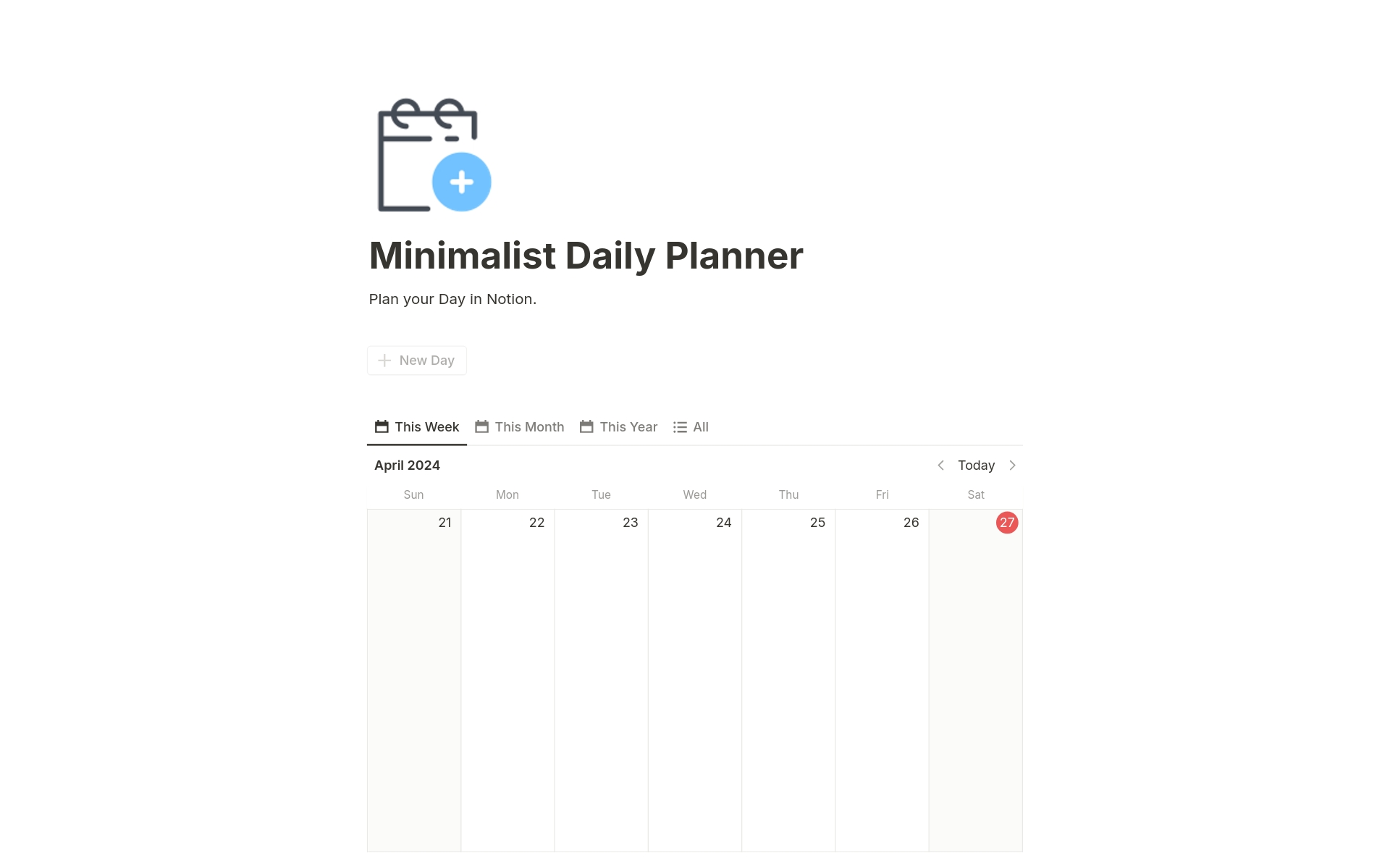 En förhandsgranskning av mallen för Minimalist Daily Planner