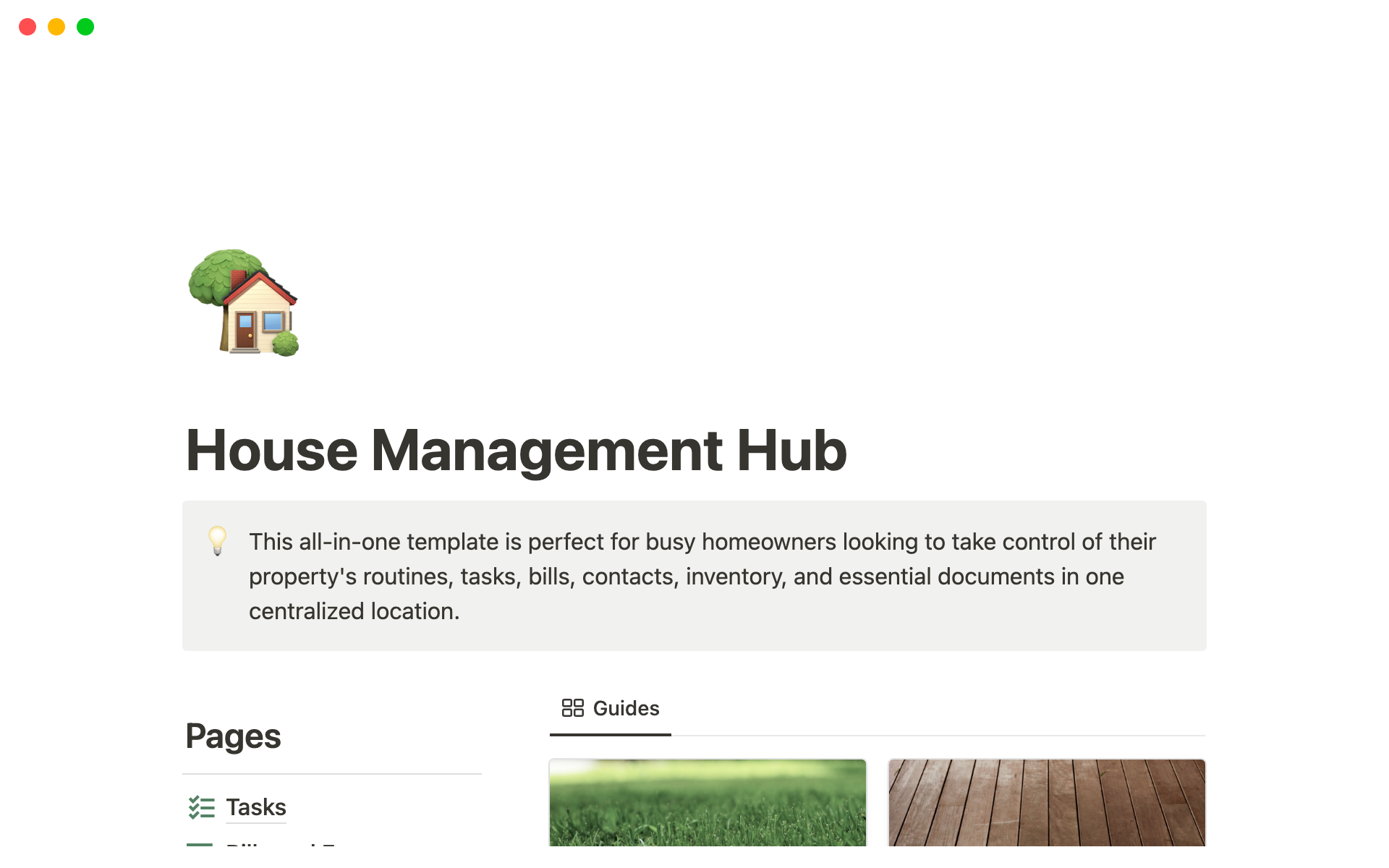 Uma prévia do modelo para House Management Hub
