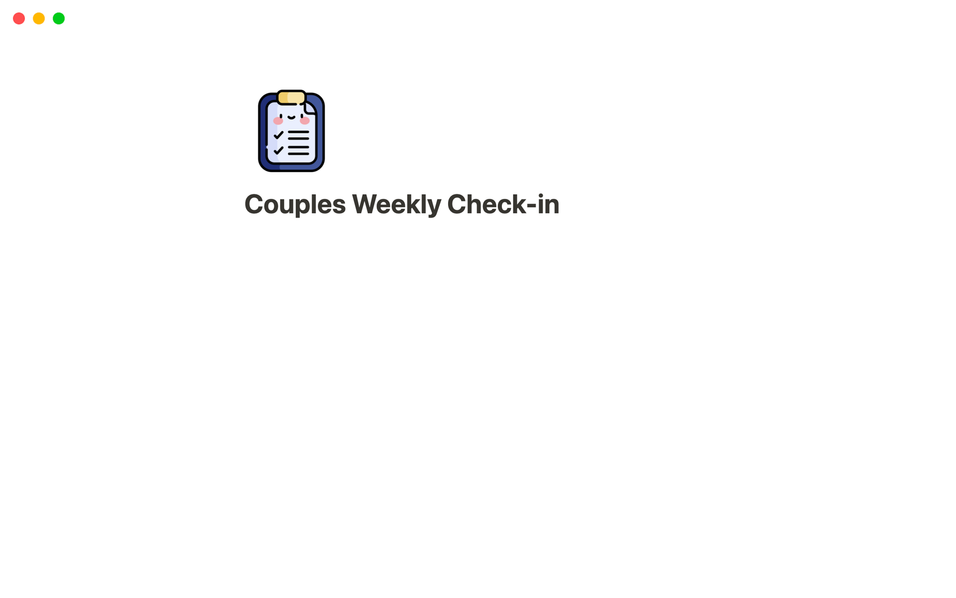 💑 Couples Weekly Check-In: Love & Connection Edition 💖

Embark on a journey of connection and understanding with our Couples Weekly Check-In card, designed to foster open communication and deepen your bond.