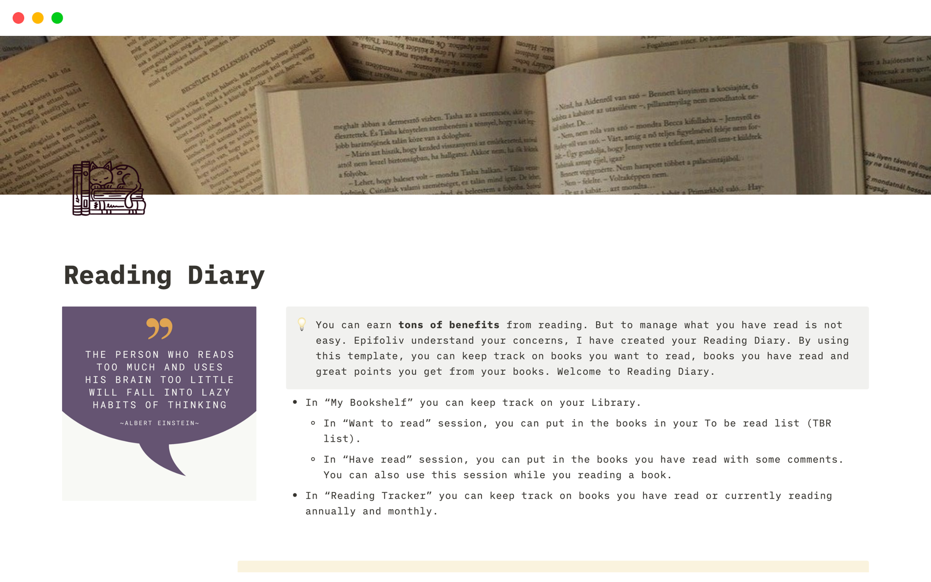 Reading Diary Template, which you can use to keep track your reading and also sum up what you read