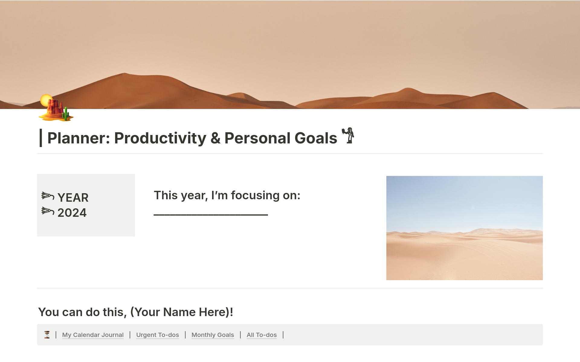A template preview for Productivity Planner Personal Goals Planner / DUNE