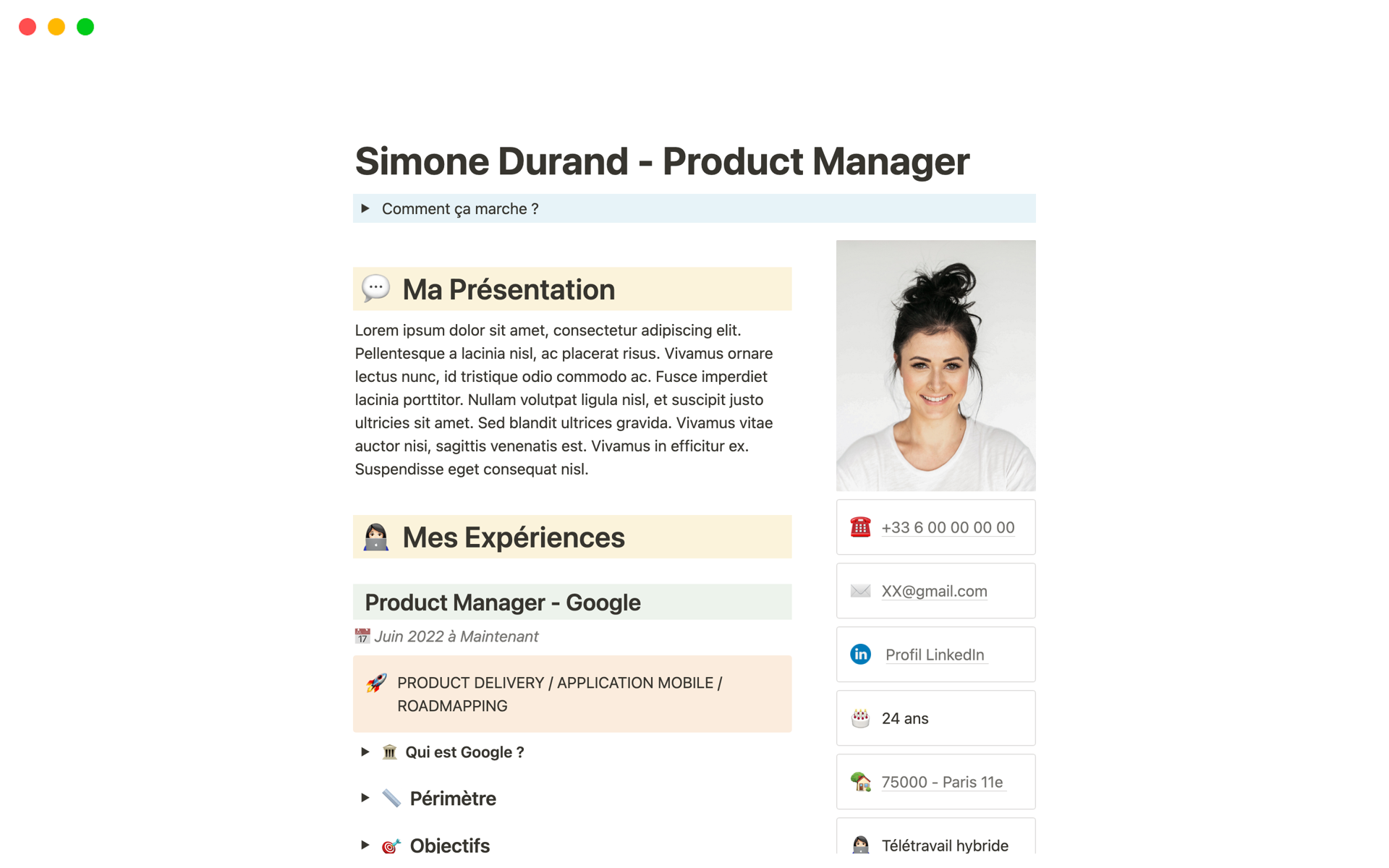 Vista previa de plantilla para CV - Product Manager Moderne - Français gratuit