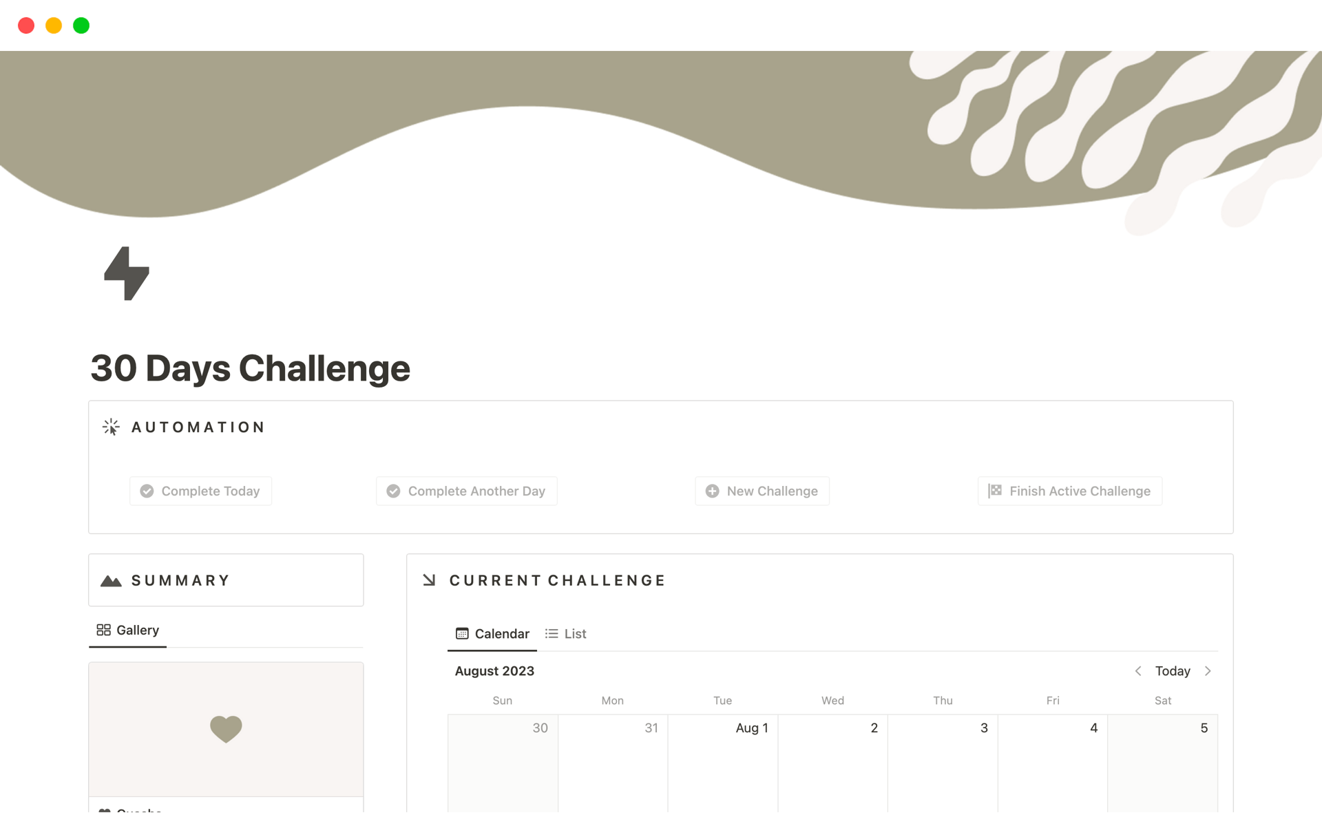 Track your 30 Days Challenges with one click of a button