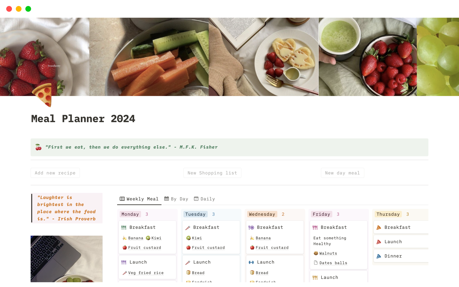 A template preview for Meal Planner 2024