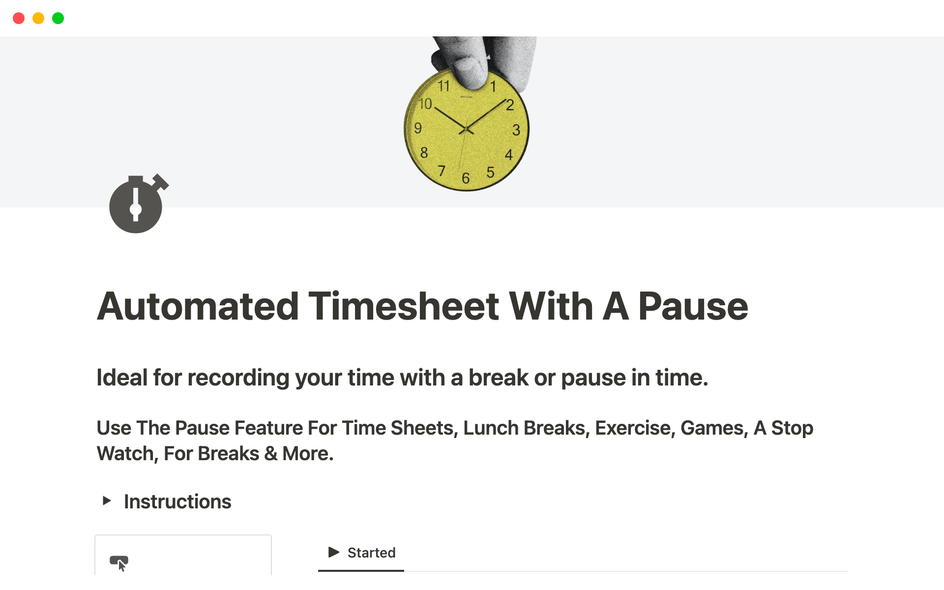 A template preview for Automated Timesheet With A Pause