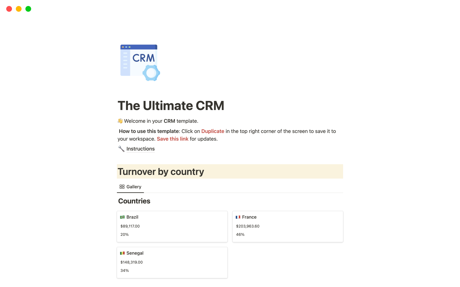 Eine Vorlagenvorschau für The Ultimate CRM